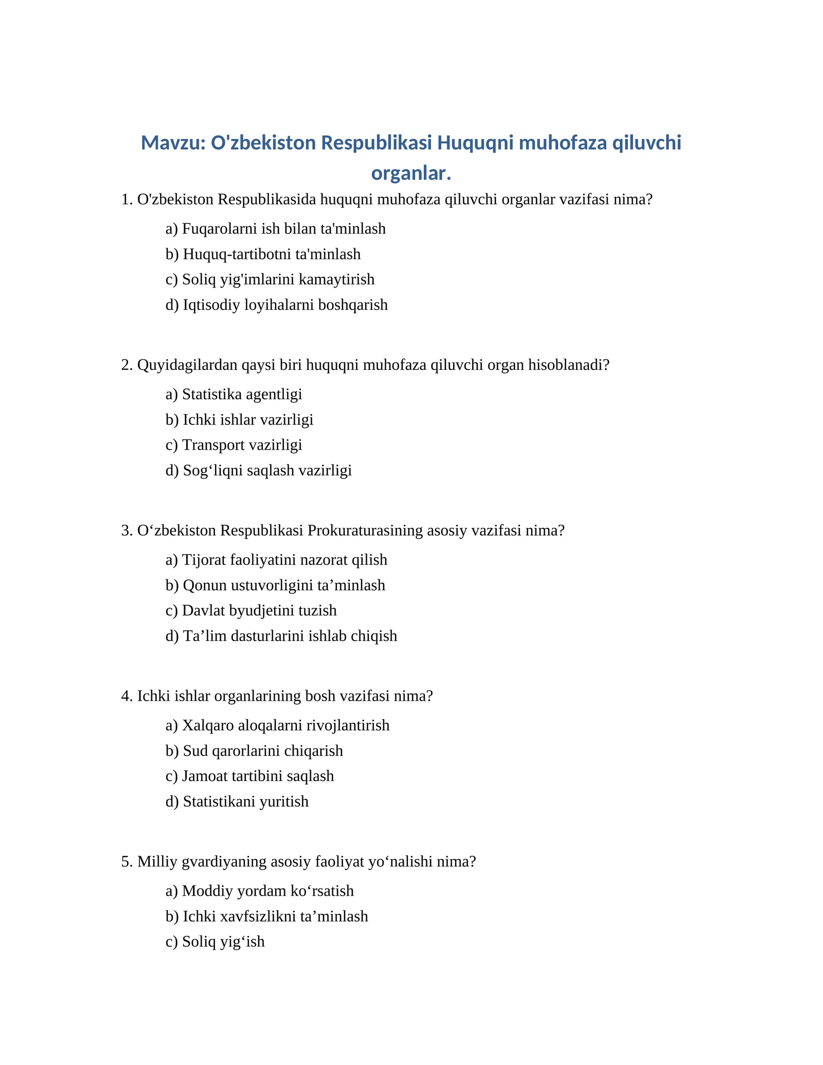 O'zbekiston Respublikasi Huquqni muhofaza qiluvchi organlar