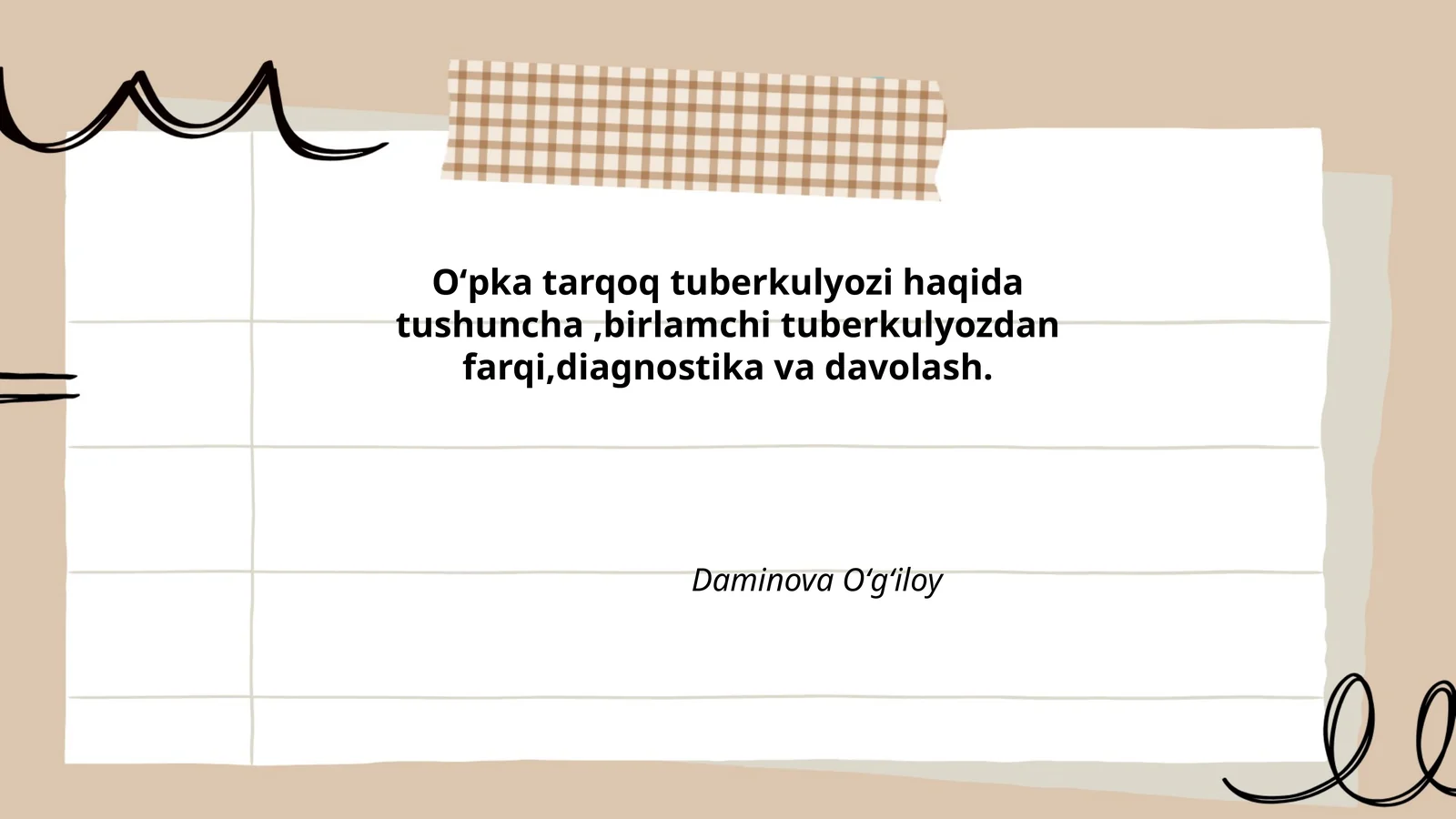 Oʻpka tarqoq tuberkulyozi haqida tushuncha,birlamchi tuberkulyozdan farqi,diagnostika va davolash