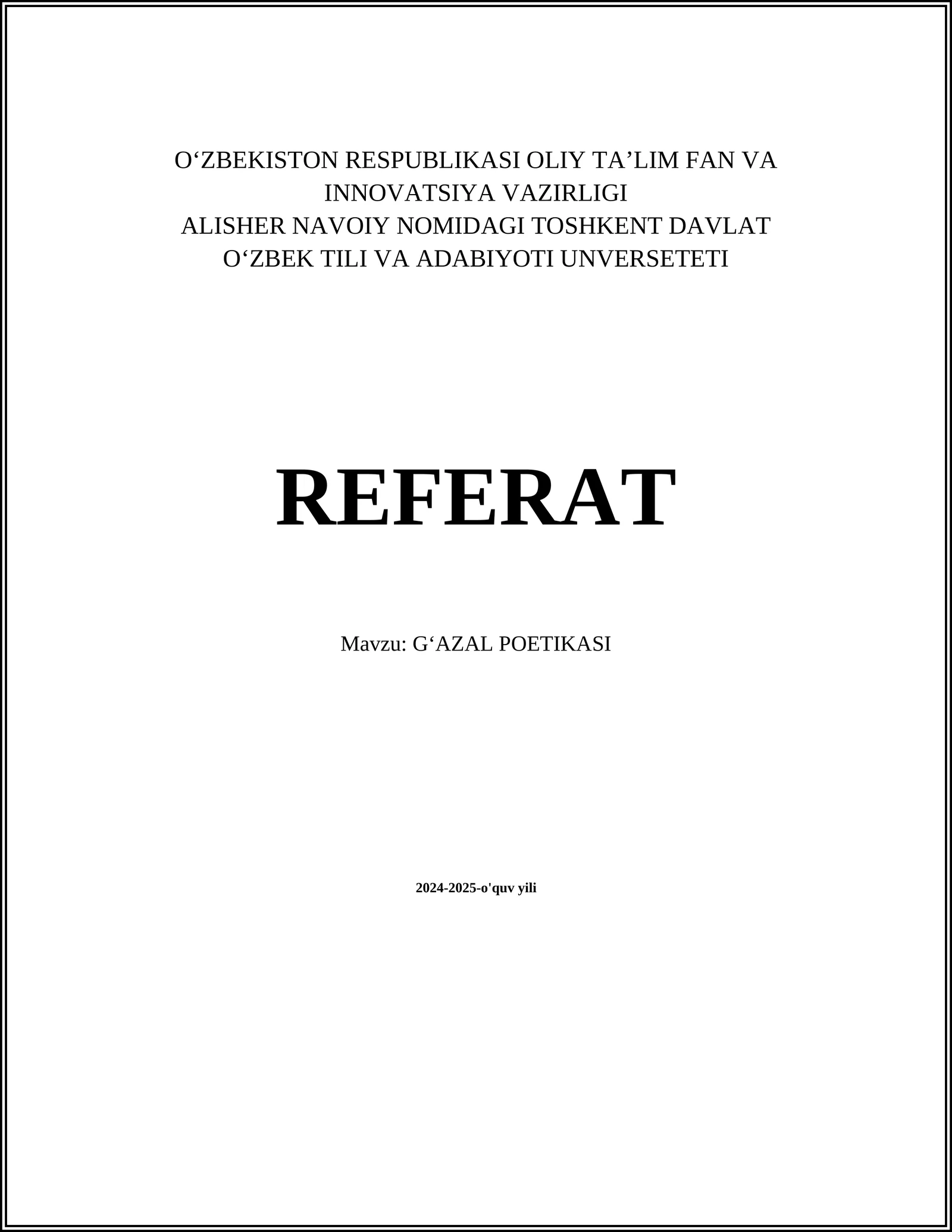 GʻAZAL POETIKASI
