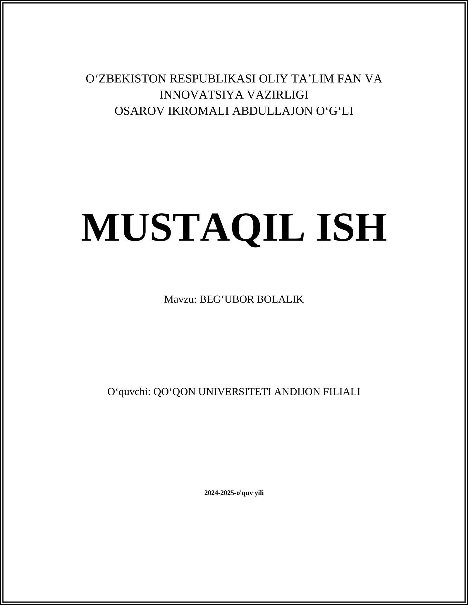 BEGʻUBOR BOLALIK