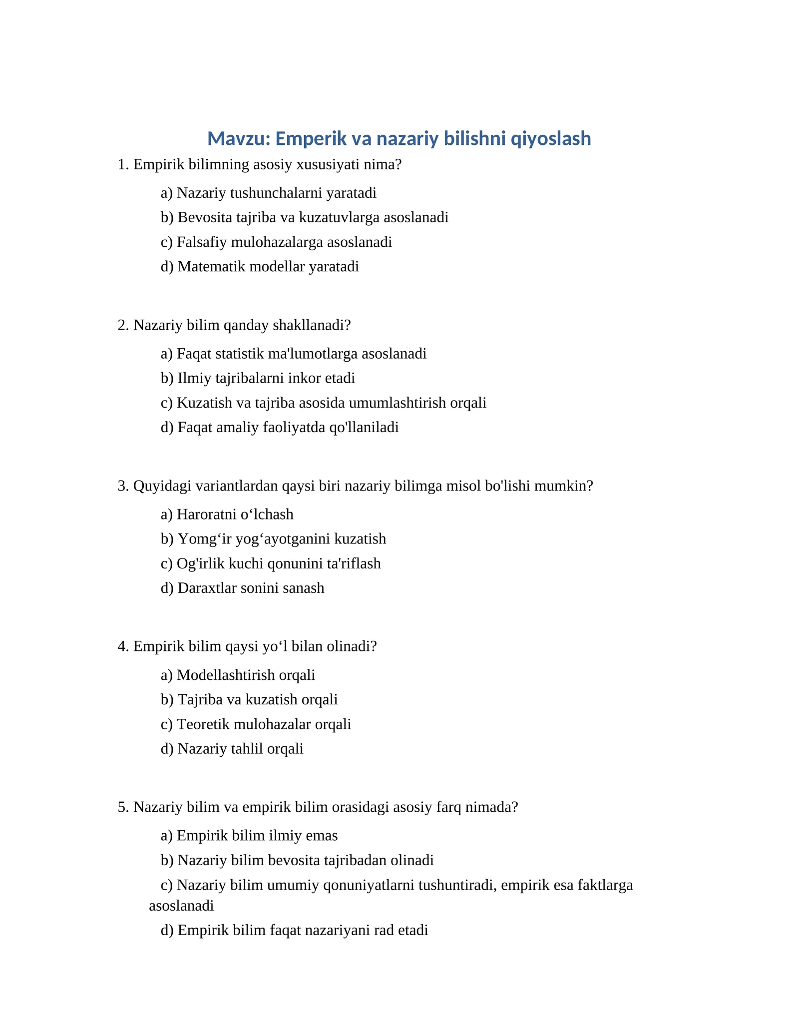 Emperik va nazariy bilishni qiyoslash