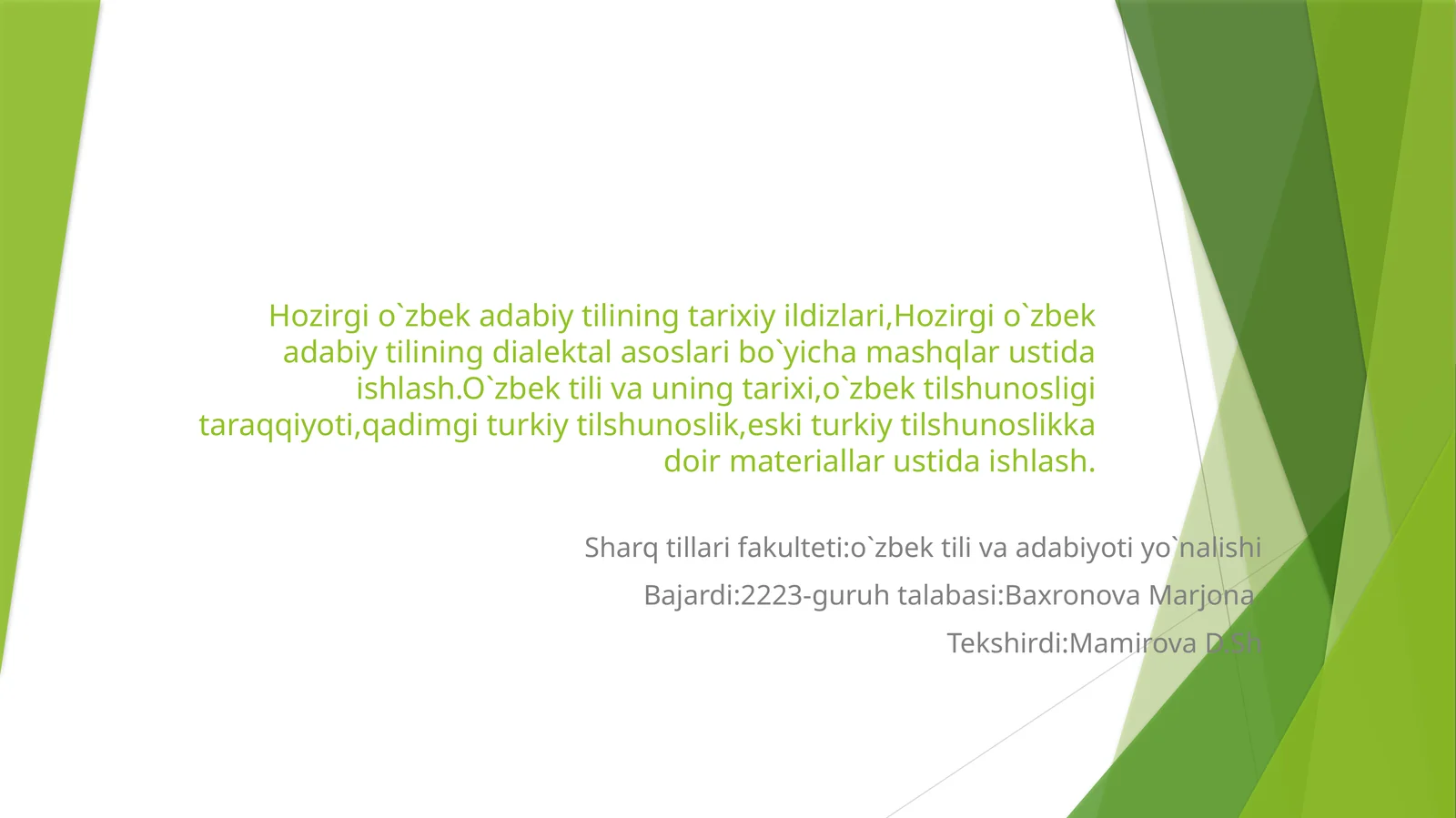 Hozirgi oʻzbek adabiy tilining dialektal asoslari boʻyicha mashqlar
