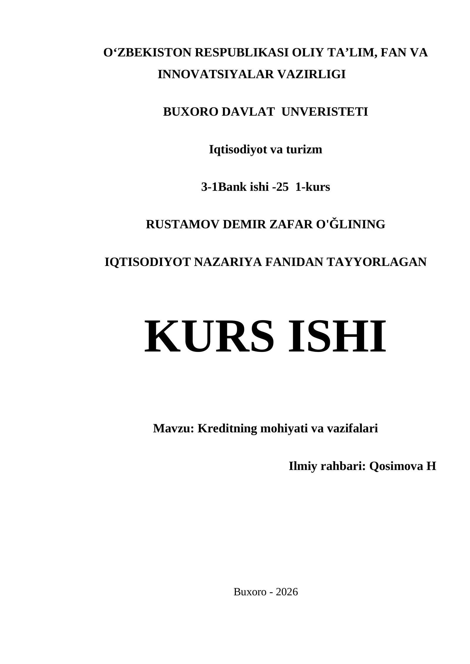 KREDITNING MOHIYATI VA VAZIFALARI
