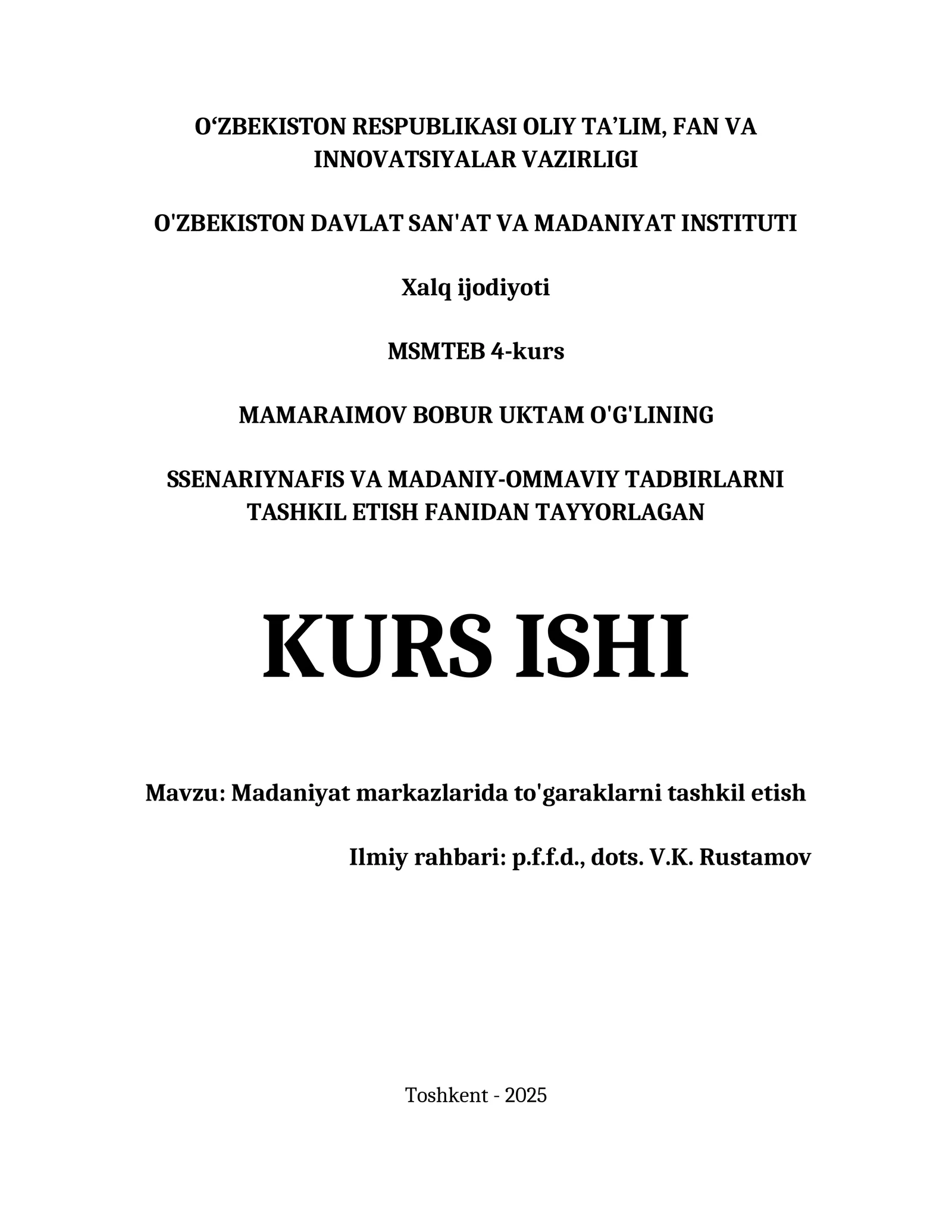 MADANIYAT MARKAZLARIDA TO'GARAKLARNI TASHKIL ETISH