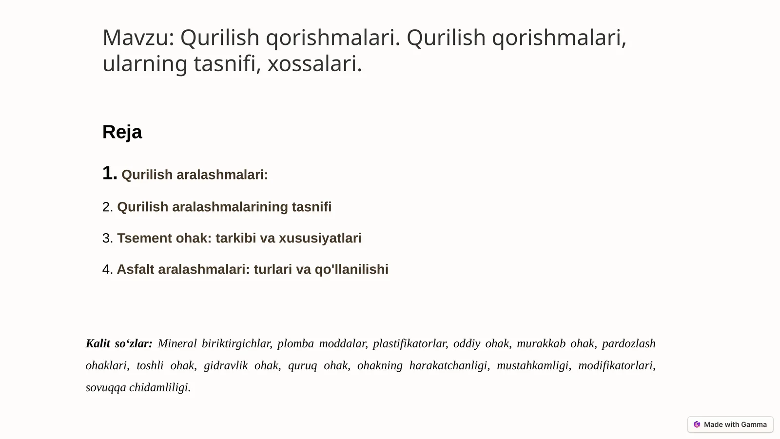 Qurilish qorishmalari. Qurilish qorishmalari, ularning tasnifi, xossalari