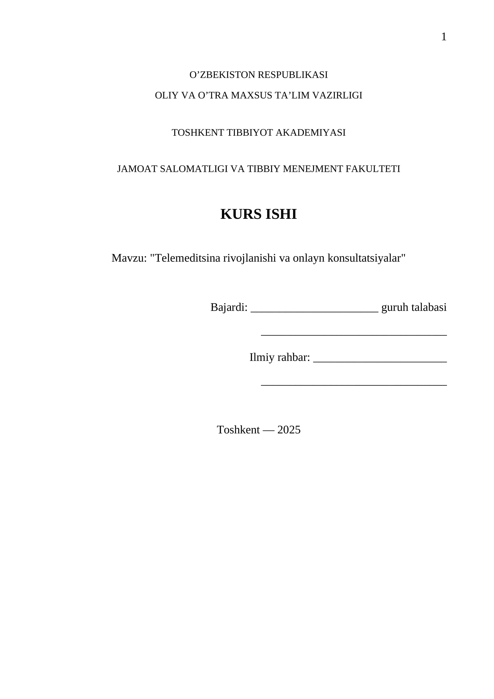Telemeditsina rivojlanishi va onlayn konsultatsiyalar