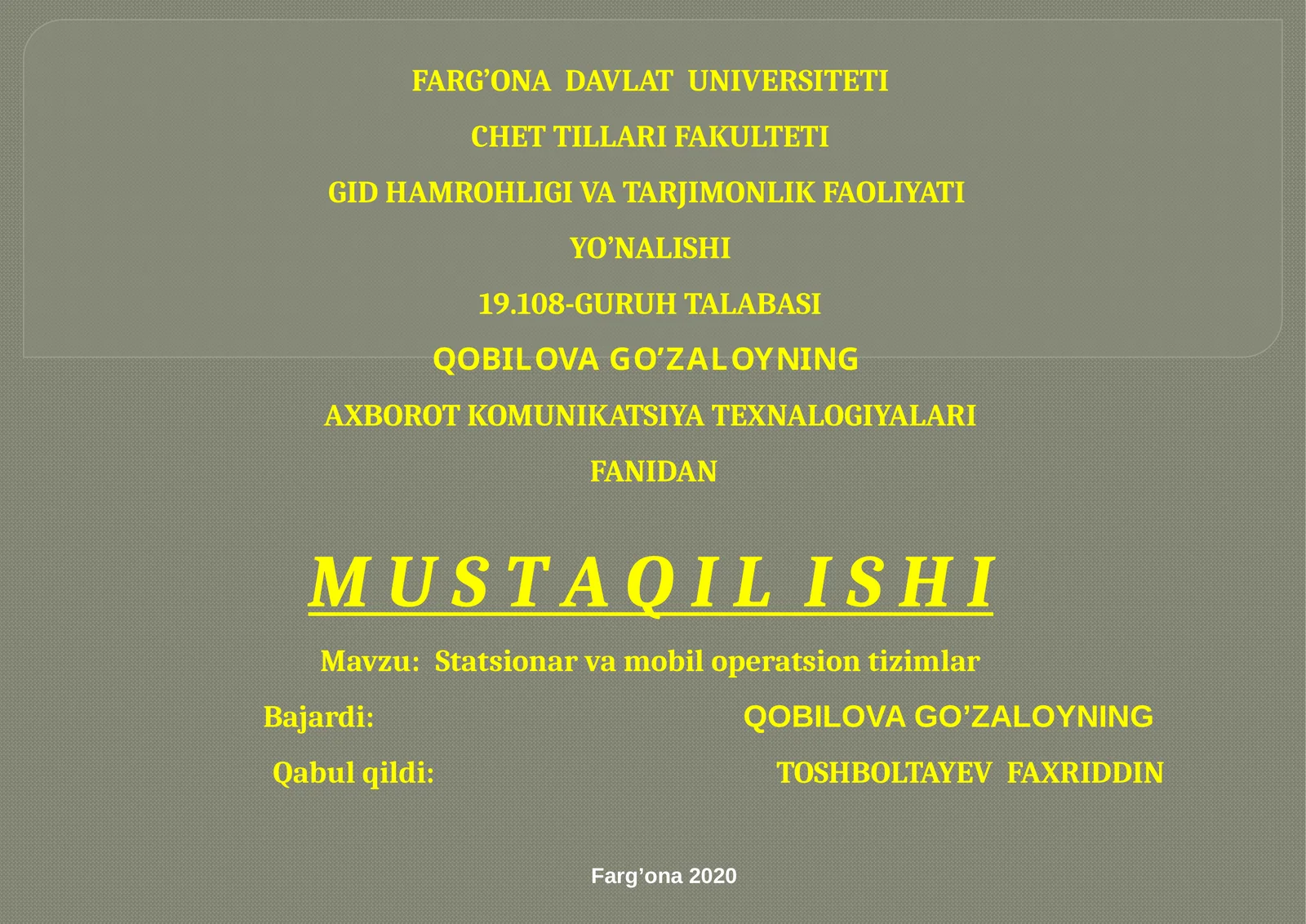 Statsionar va mobil operatsion tizimlar