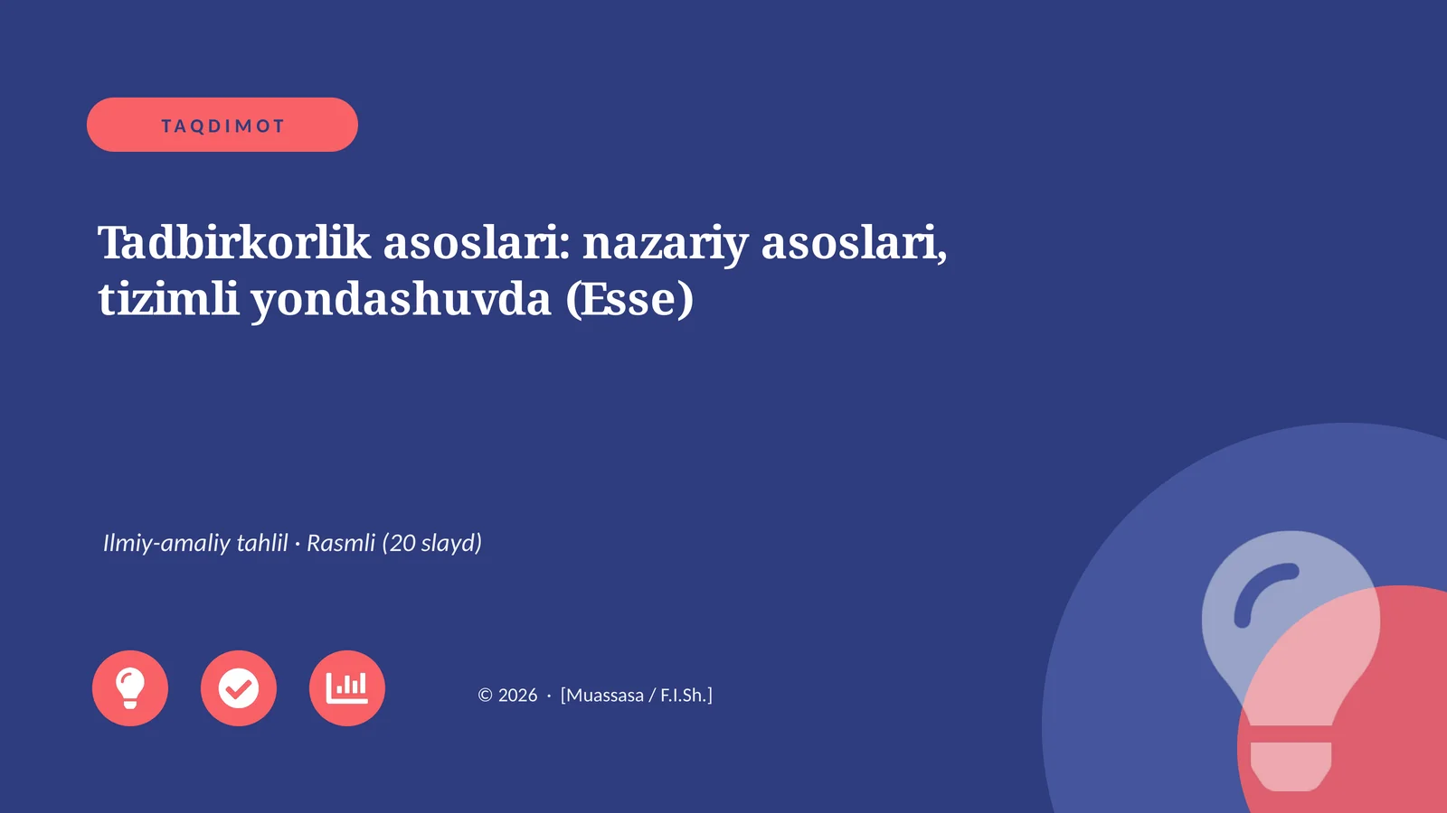 Tadbirkorlik asoslari: nazariy asoslari, tizimli yondashuvda (Esse)
