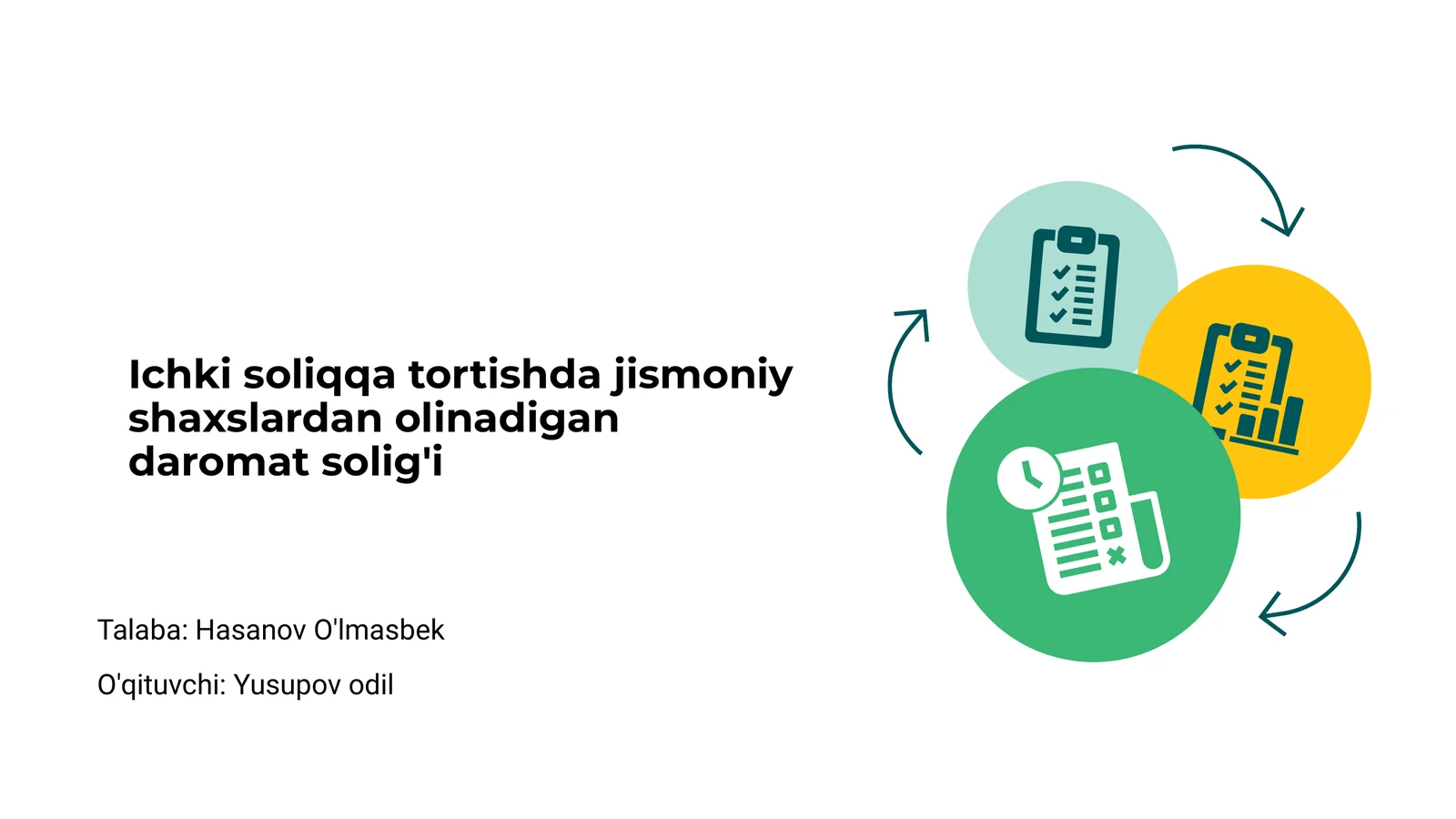 Ichki soliqqa tortishda jismoniy shaxslardan olinadigan daromat solig'i