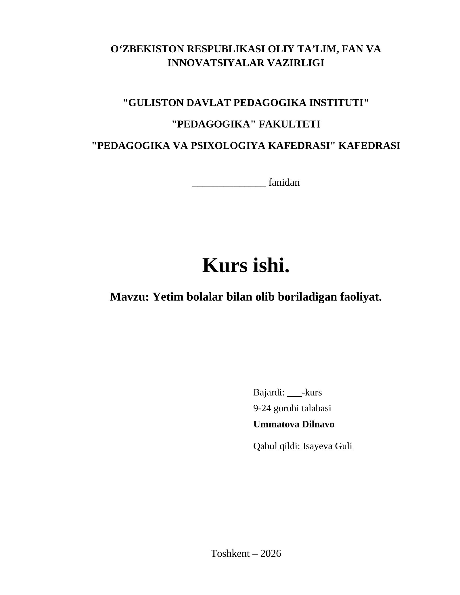 Yetim bolalar bilan olib boriladigan faoliyat.