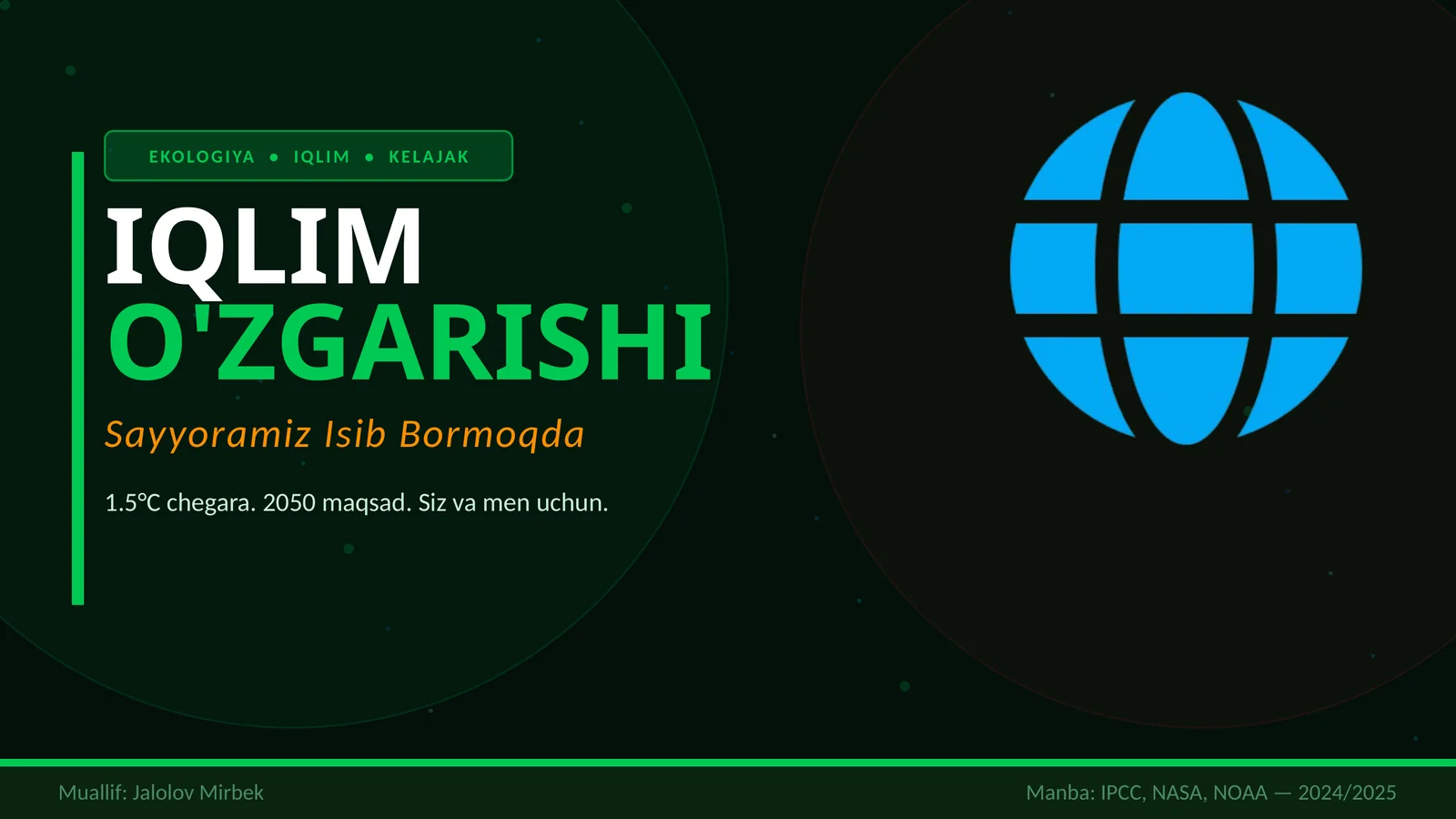 IQLIM O'ZGARISHI — DAHSHATLI RAQAMLAR