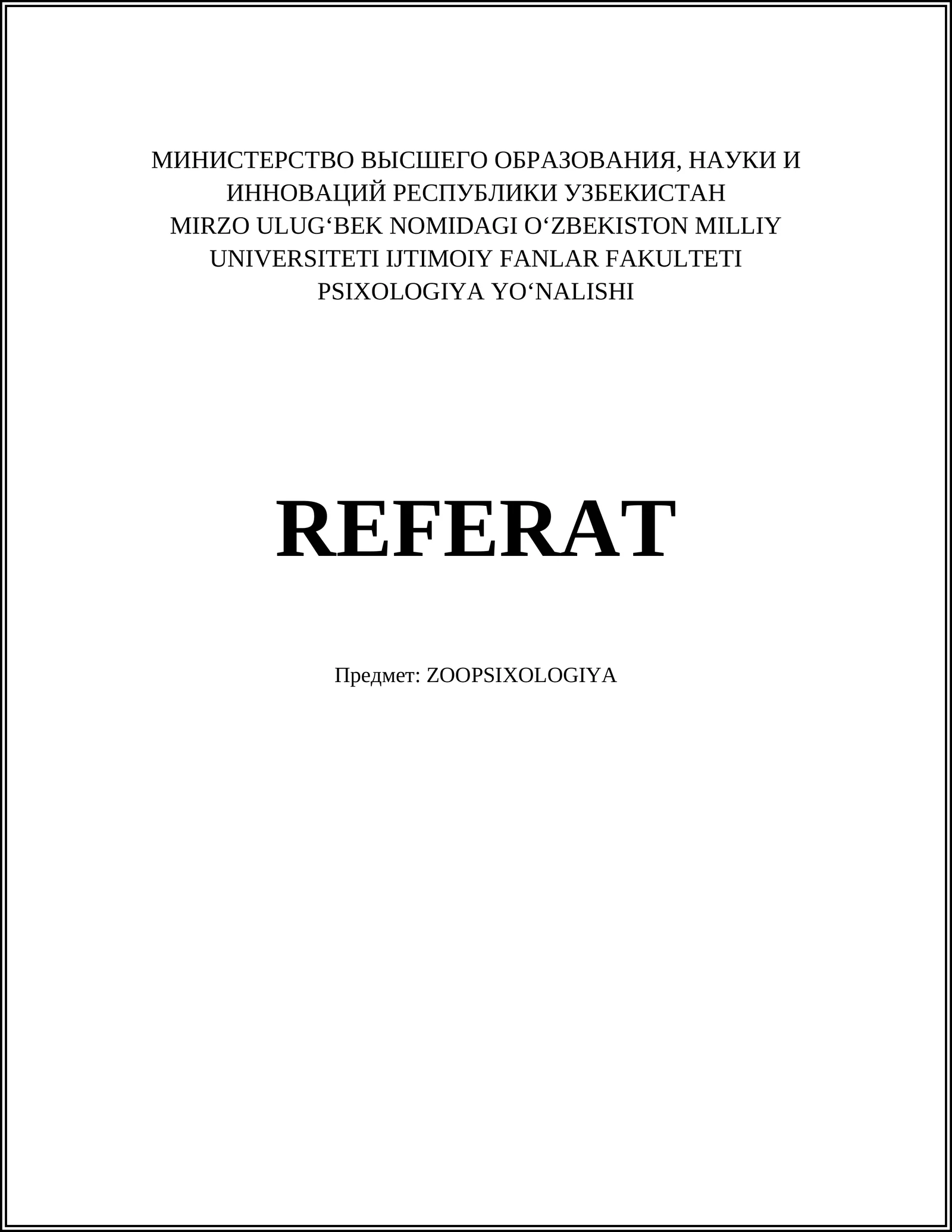 ZOOPSIXOLOGIYA REFERAT