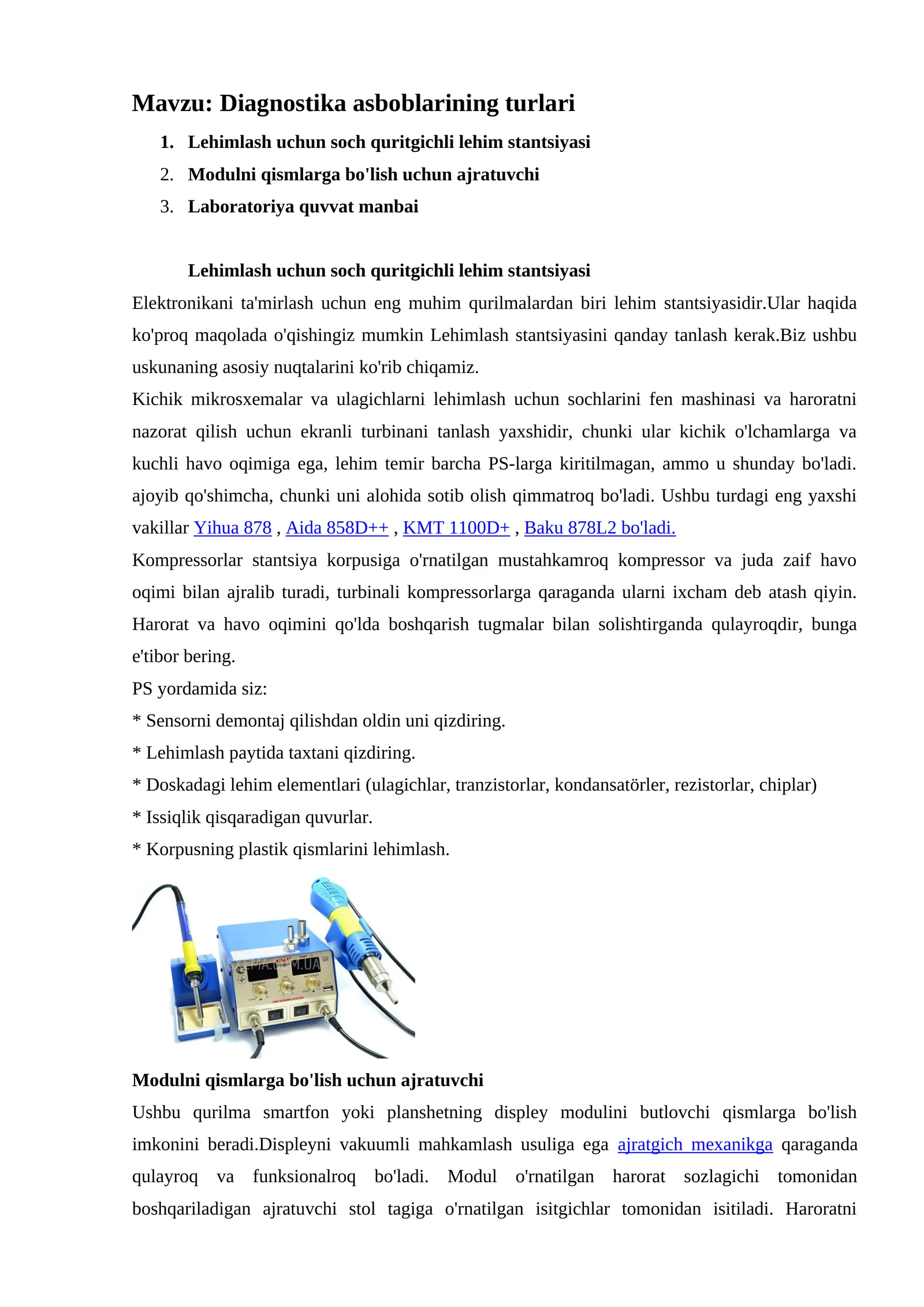 Diagnostika asboblarining turlari