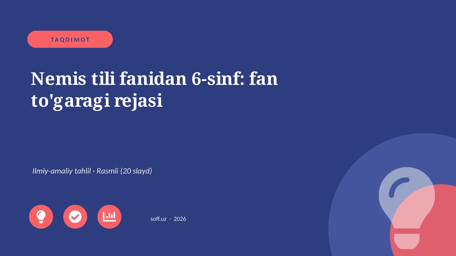Nemis tili fanidan 6-sinf: fan to'garagi rejasi
