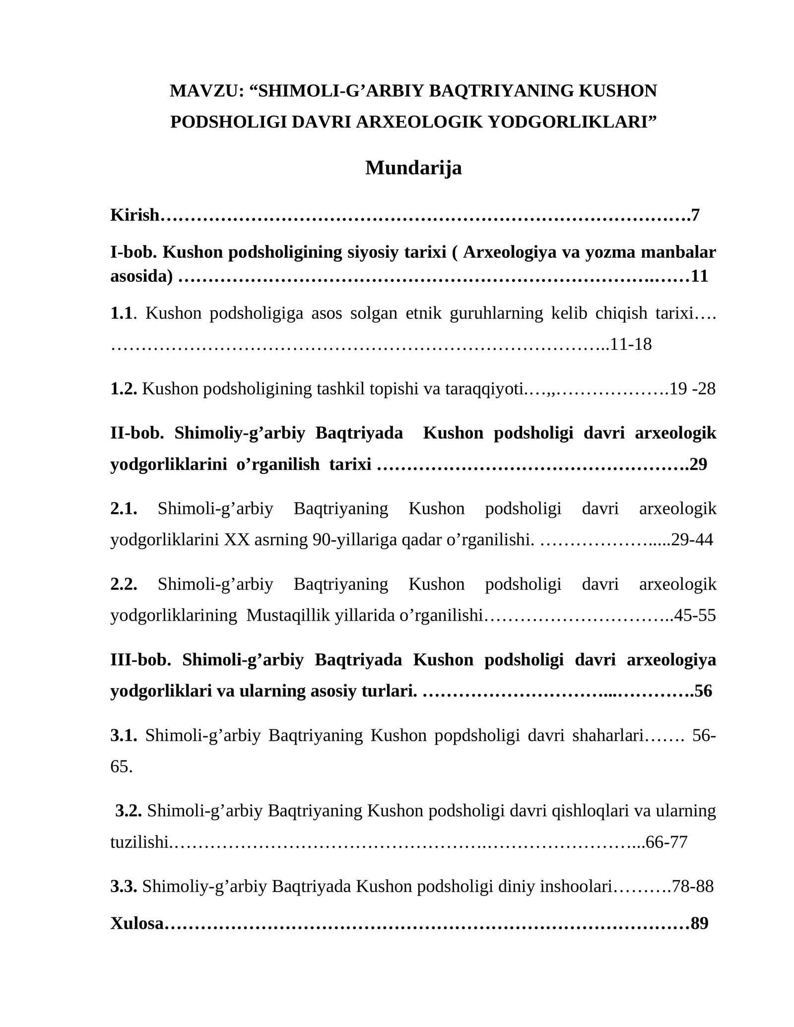 “SHIMОLI-G’АRBIY BАQTRIYАNING KUSHОN PОDSHОLIGI DАVRI АRXЕОLОGIK YОDGОRLIKLАRI”