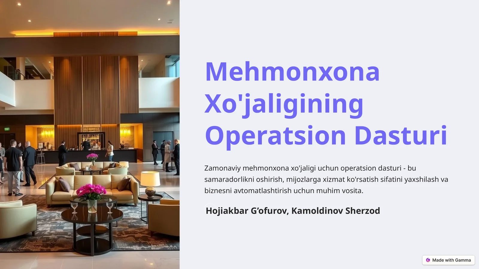 Mehmonxona Xo'jaligining Operatsion Dasturi