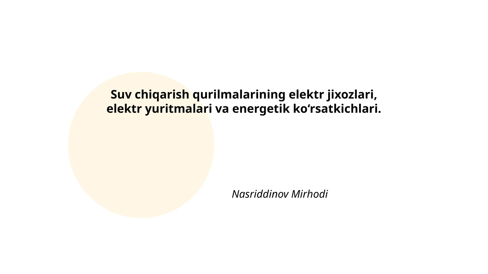Suv chiqarish qurilmalarining elektr jixozlari, elektr yuritmalari va energetik ko‘rsatkichlari