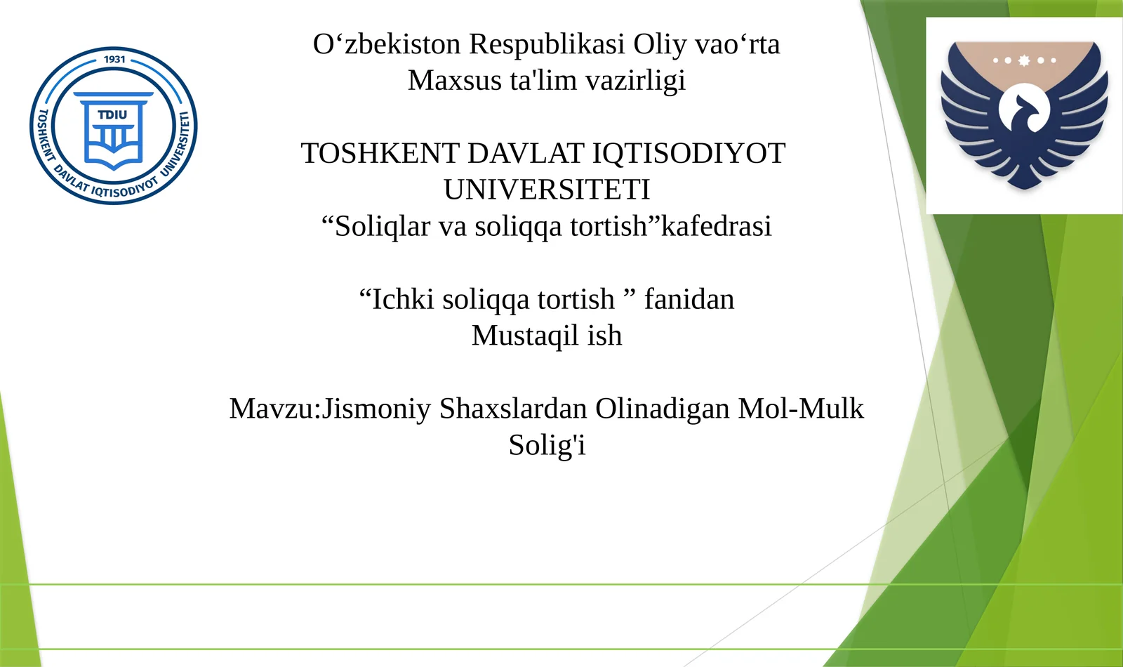 Jismoniy Shaxslardan Olinadigan Mol-MulK Solig'i