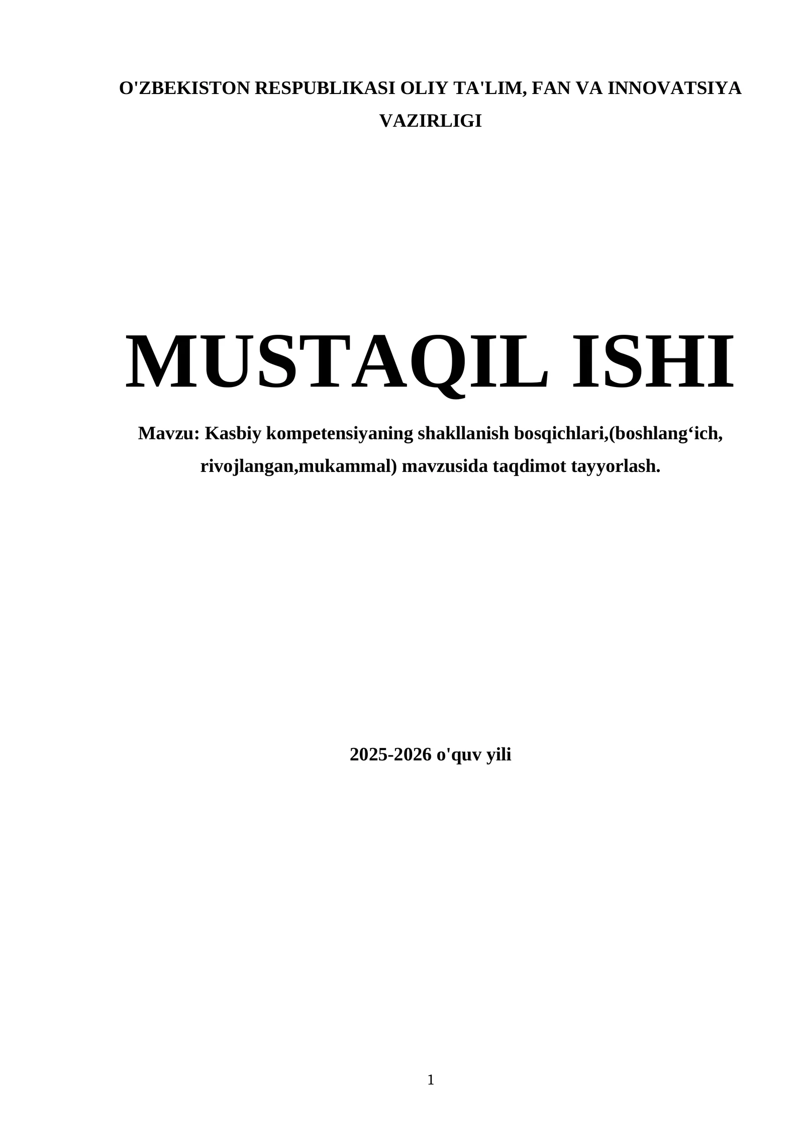 Kasbiy kompetensiyaning shakllanish bosqichlari,(boshlangʻich, rivojlangan,mukammal) mavzusida taqdimot tayyorlash