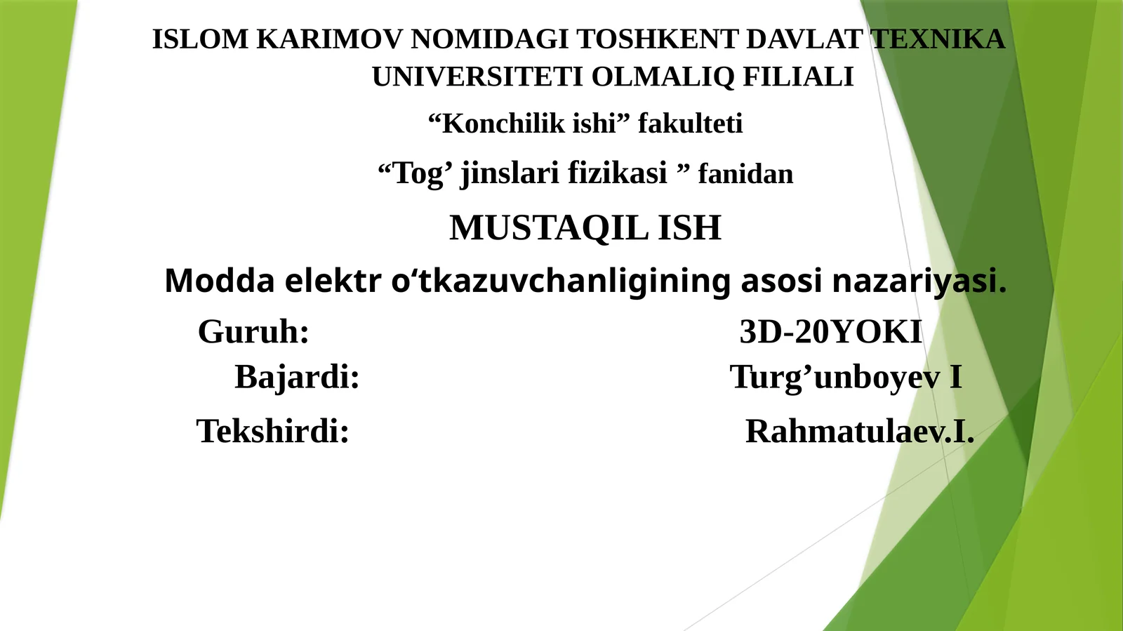 Modda elektr oʻtkazuvchanligining asosi nazariyasi