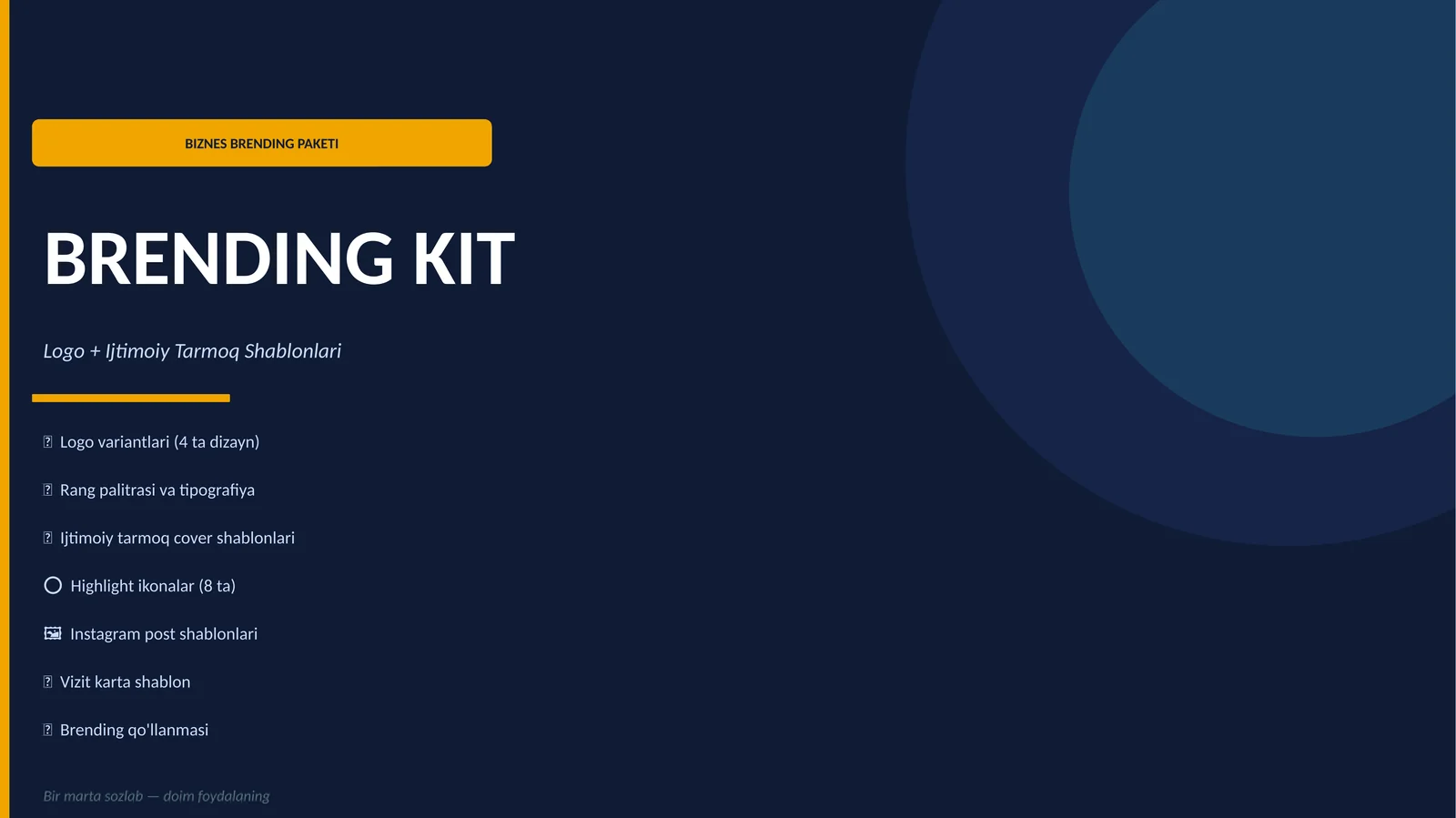 Brending Kit — Logo va Ijtimoiy Tarmoq Paketi (PPTX)