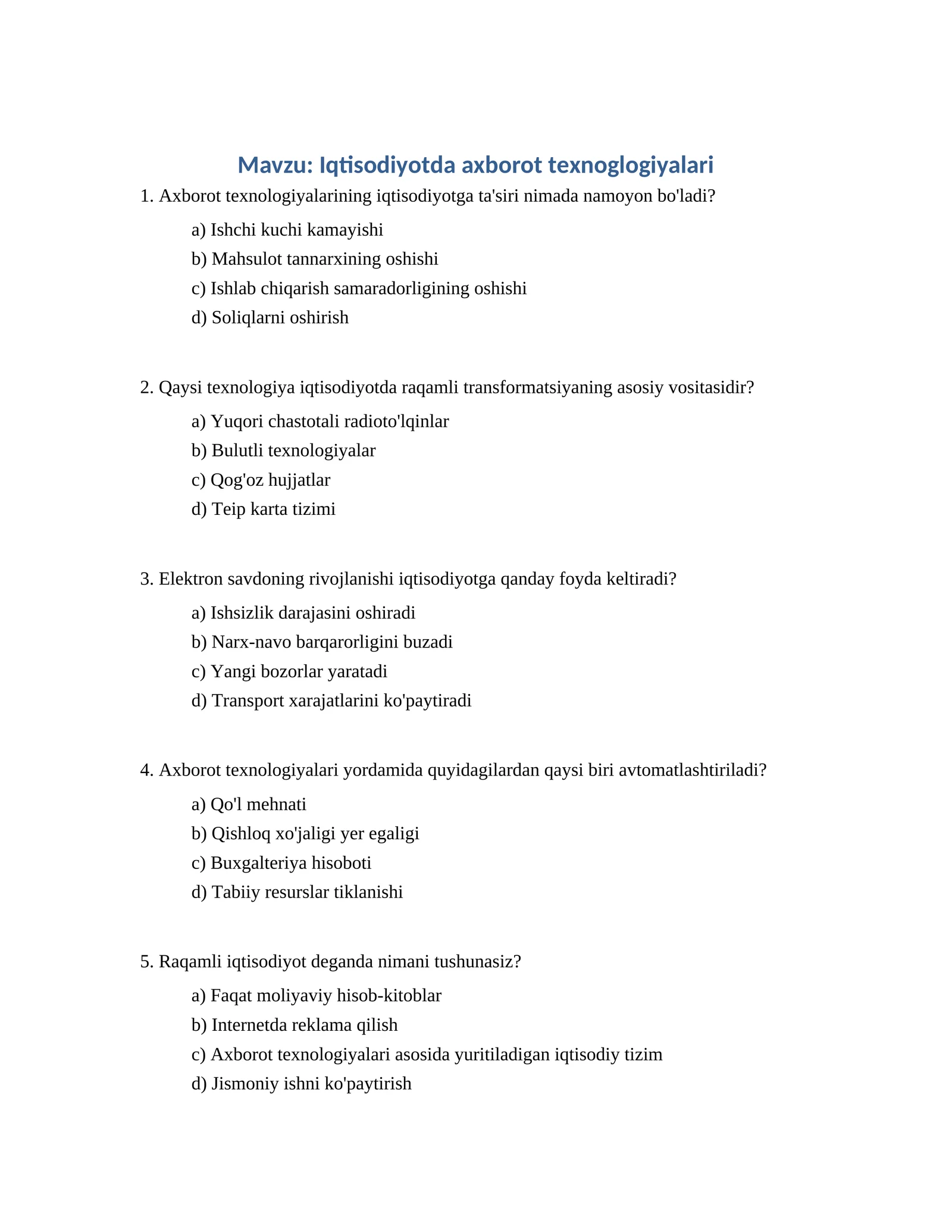 Iqtisodiyotda axborot texnoglogiyalari