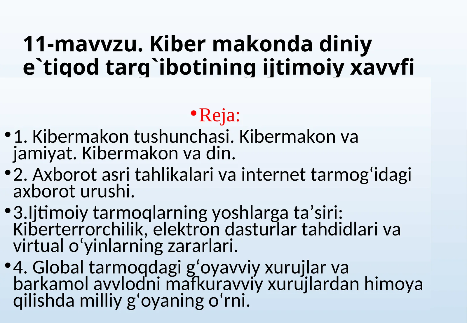 Kiber makonda diniy e`tiqod targ`ibotining ijtimoiy xavvfi