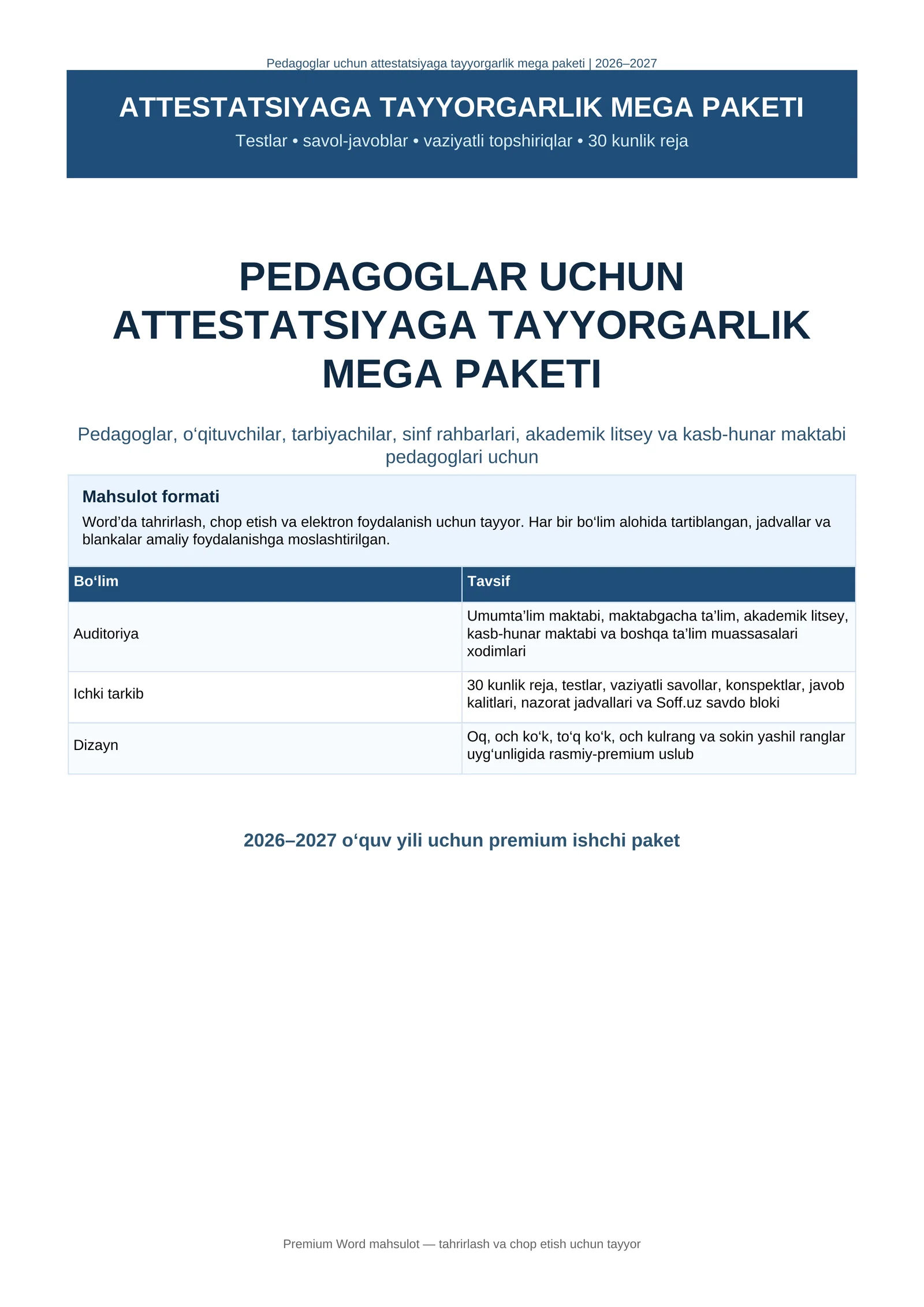 ATTESTATSIYAGA TAYYORGARLIK MEGA PAKETI