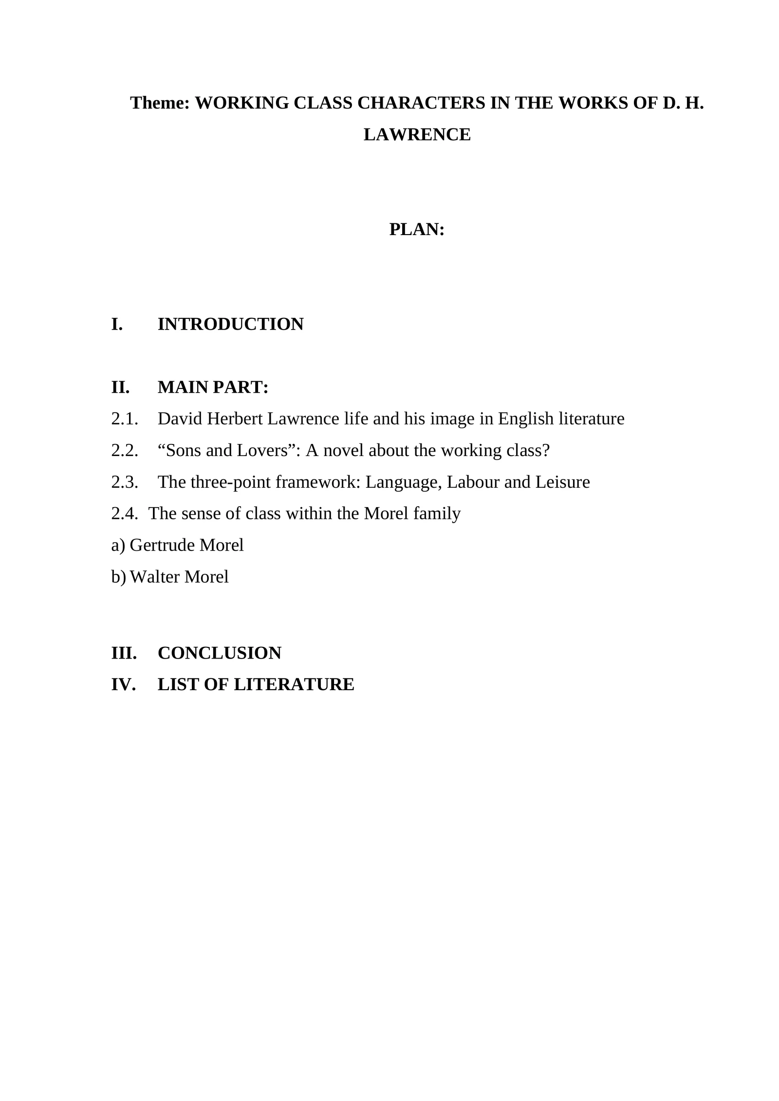 WORKING CLASS CHARACTERS IN THE WORKS OF D. H. LAWRENCE