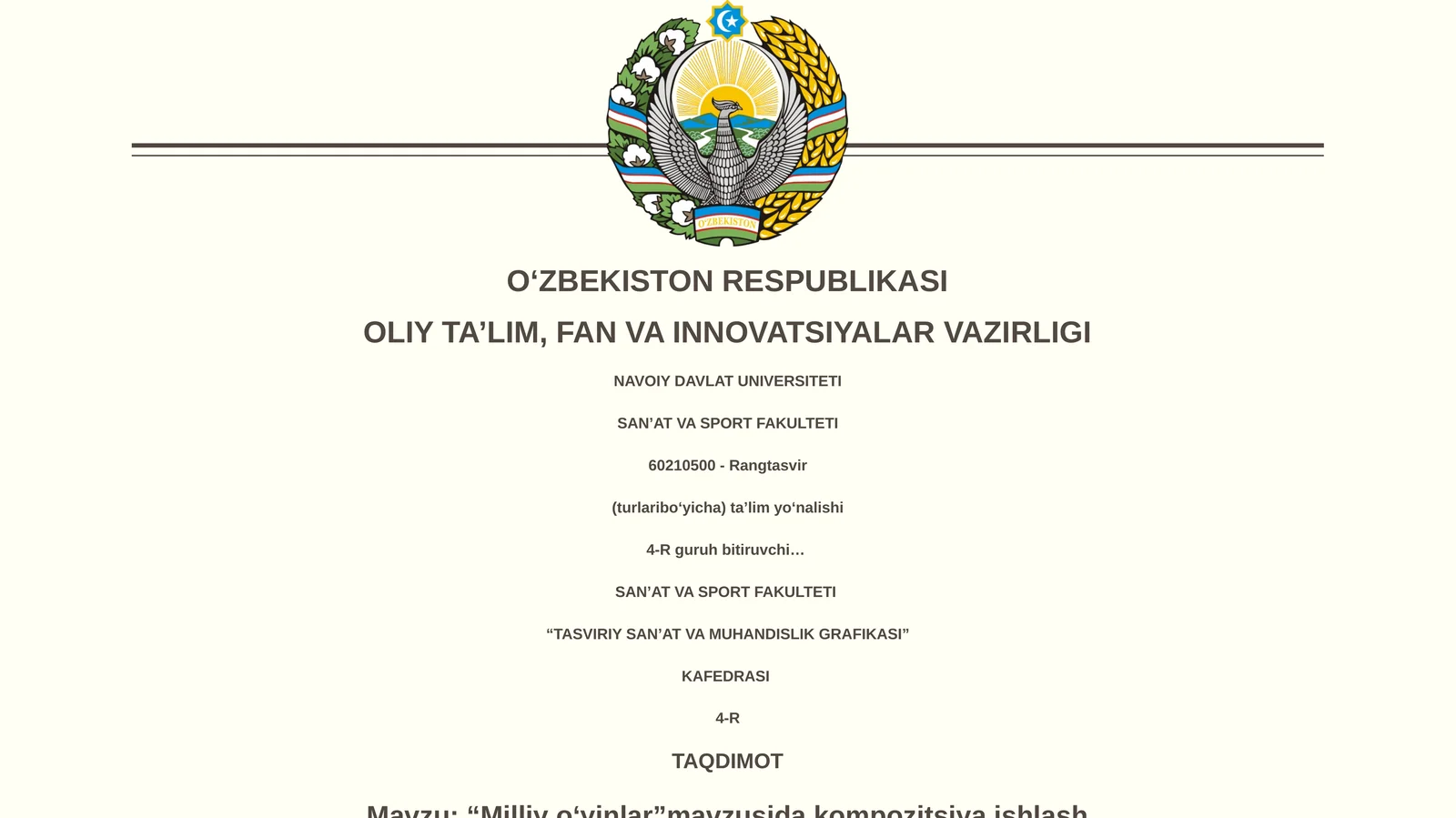 "Milliy oʻyinlar"mavzusida kompozitsiya ishlash