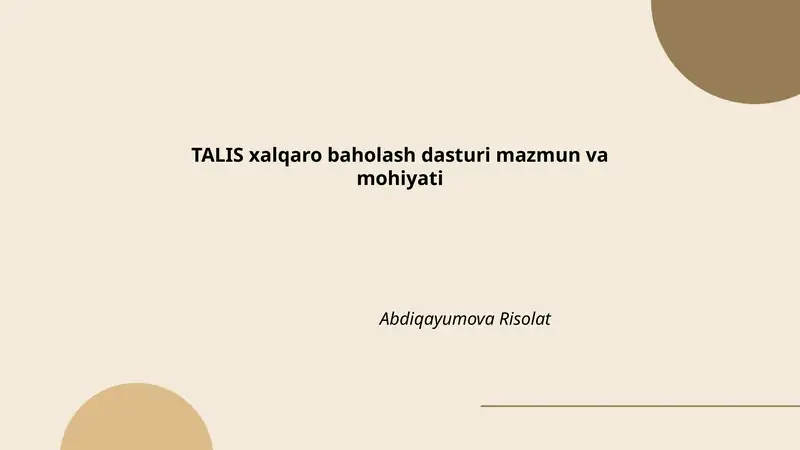 TALIS xalqaro baholash dasturi mazmun va mohiyati
