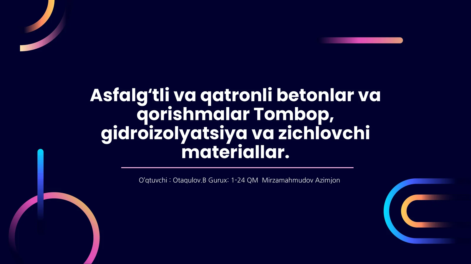 Asfalg‘tli va qatronli betonlar va qorishmalar Tombop, gidroizolyatsiya va zichlovchi materiallar