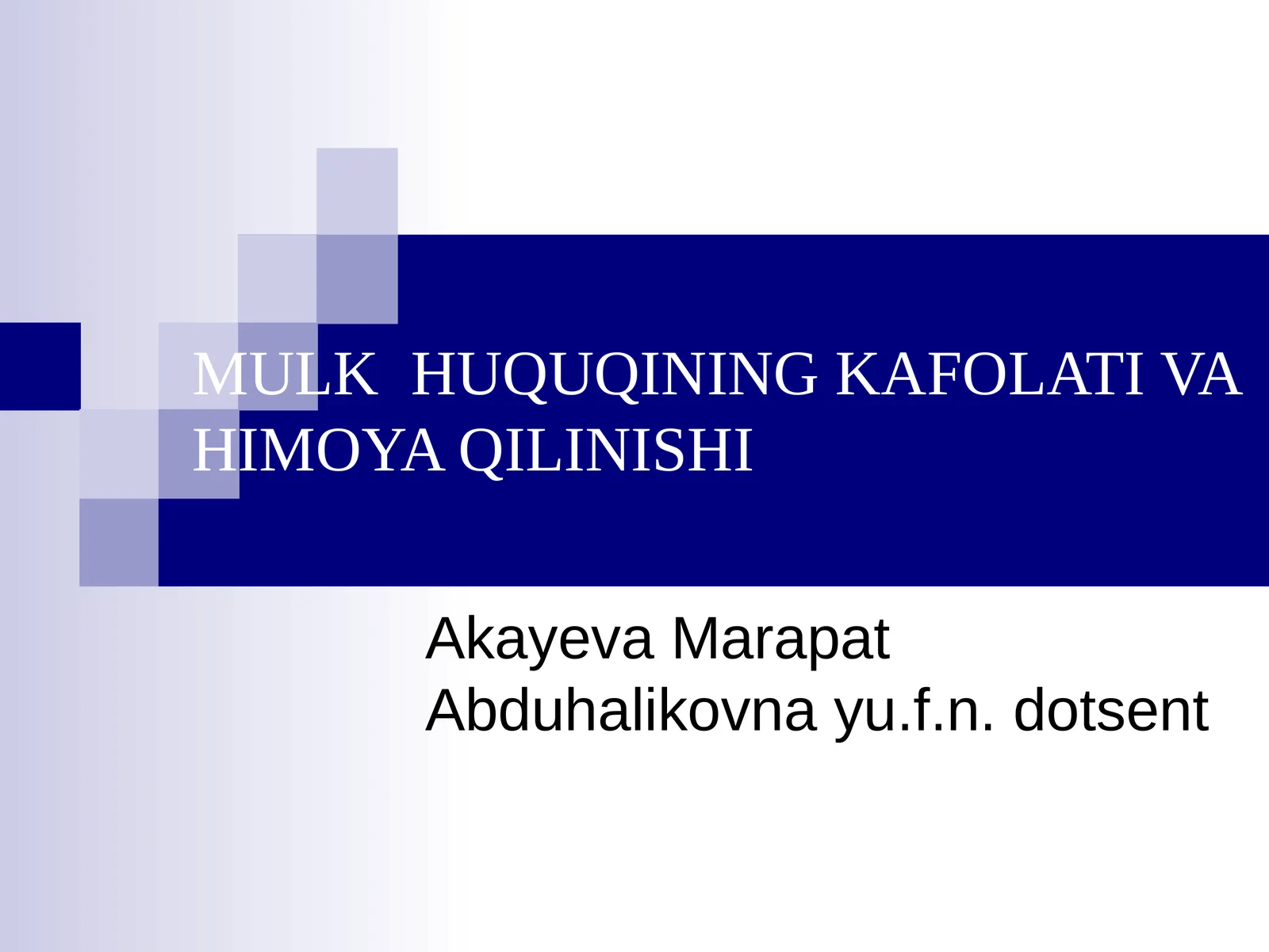 MULK HUQUQINING KAFOLATI VA HIMOYA QILINISHI