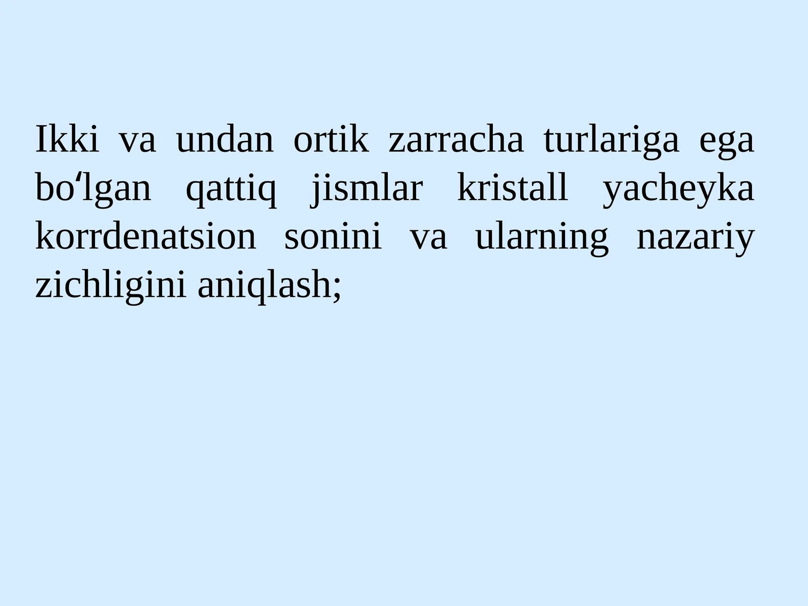Kristall yacheyka korrdenatsion sonini aniqlash