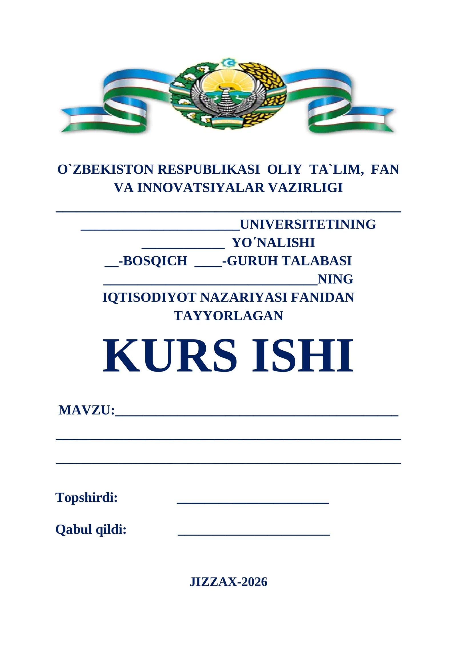 IQTISODIYOT NAZARIYASI FANIDAN TAYYORLAGAN KURS ISHI