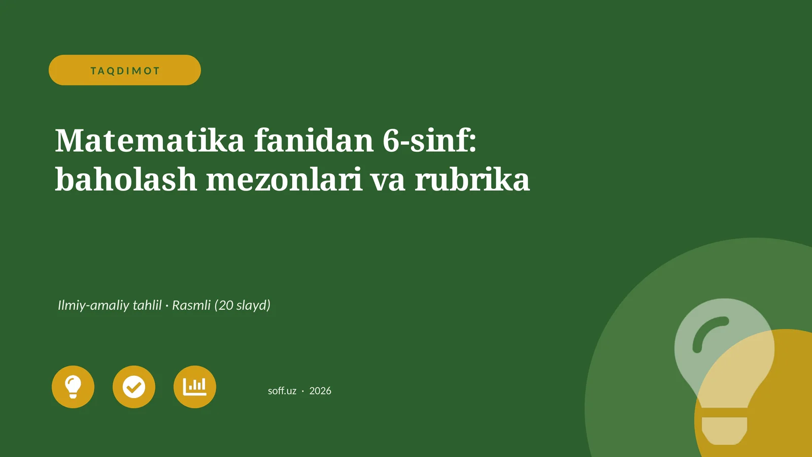 Matematika fanidan 6-sinf: baholash mezonlari va rubrika