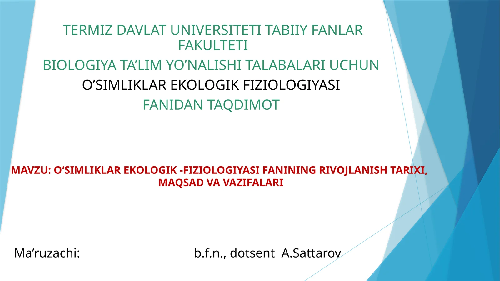 O'Simliklar Ekologik Fiziologiyasi