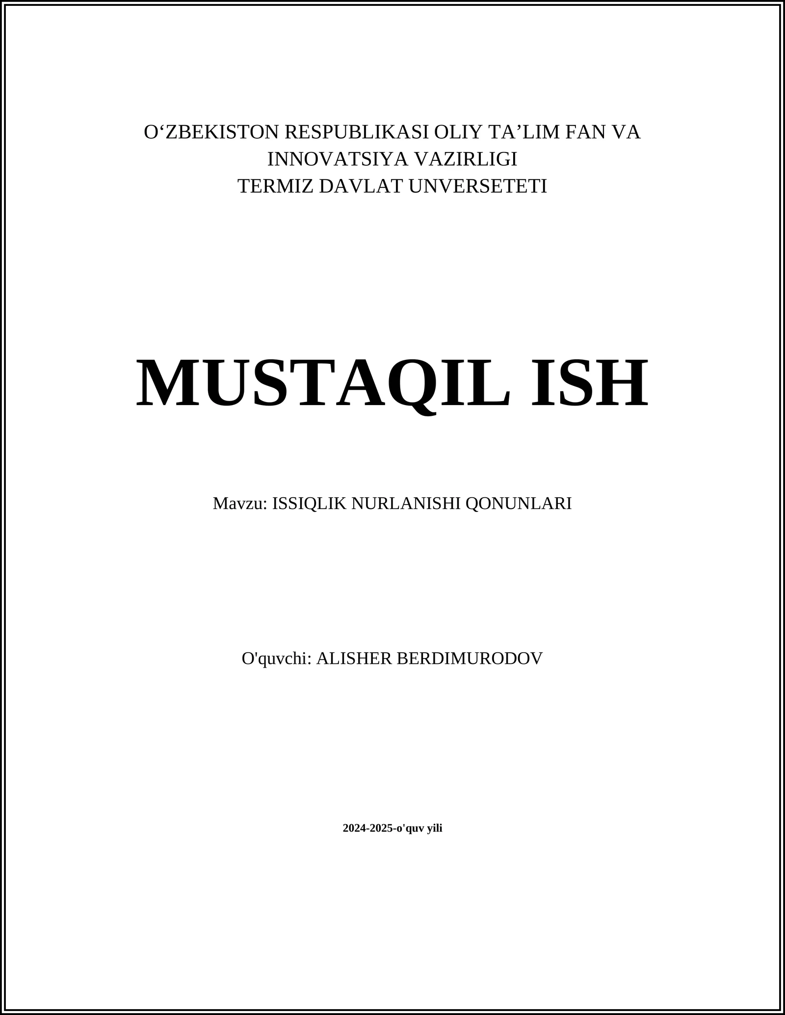 ISSIQLIK NURLANISHI QONUNLARI