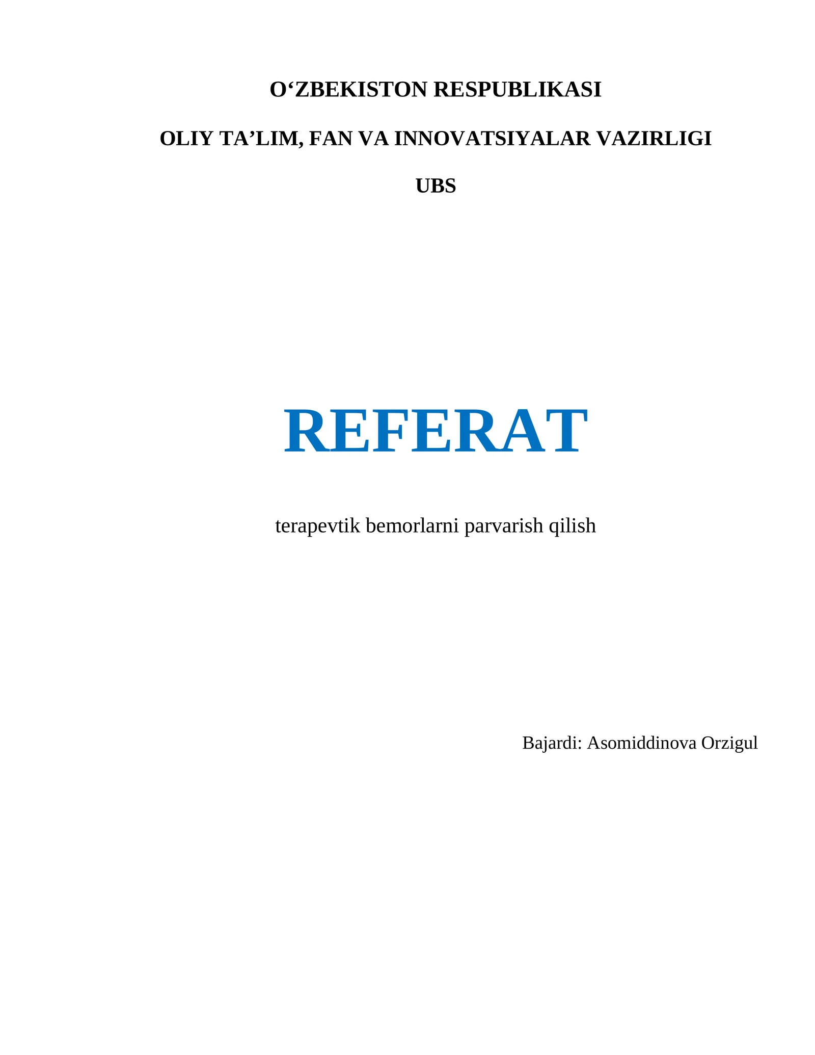 Terapevtik bemorlarni parvariah qilish