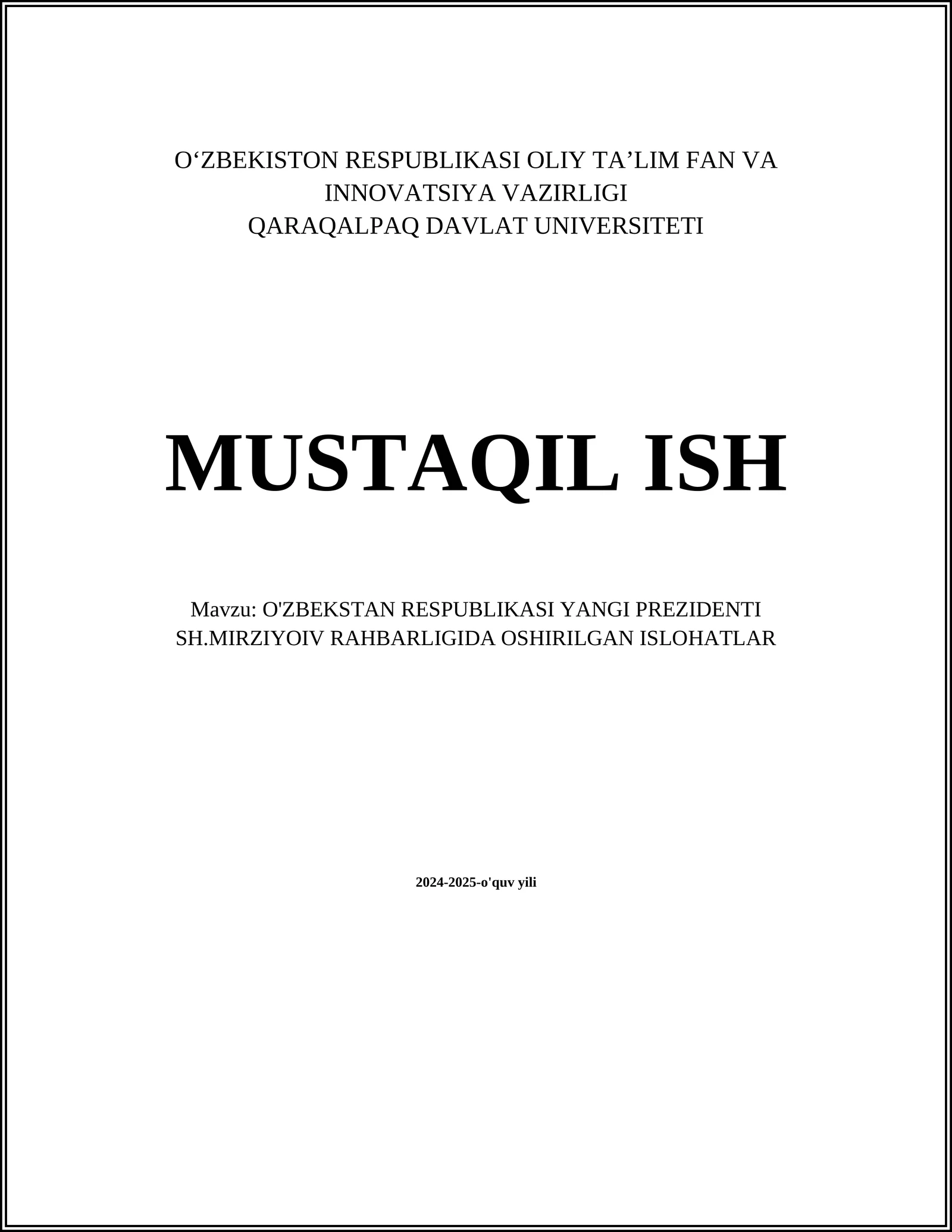 O'ZBEKSTAN RESPUBLIKASI YANGI PREZIDENTI SH.MIRZIYOIV RAHBARLIGIDA OSHIRILGAN ISLOHATLAR