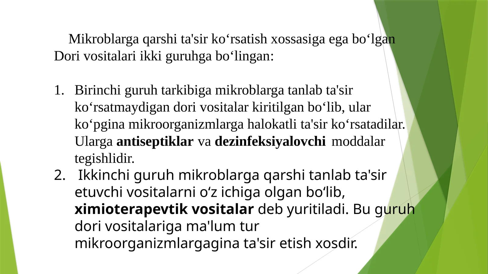 Mikroblarga qarshi ta'sir ko'rsatish xossasiga ega bo'lgan dorivor