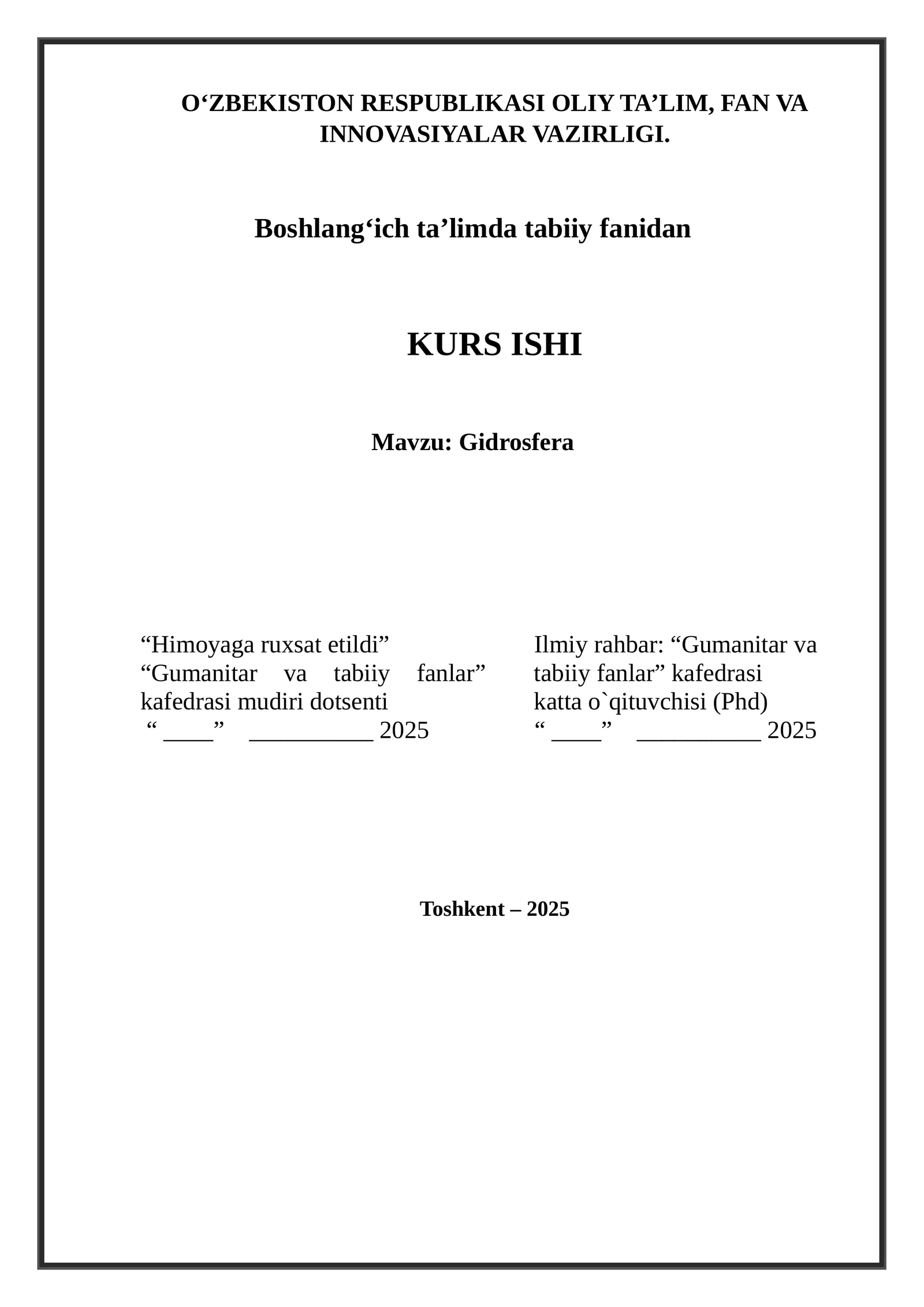GIDROSFERA KUR ISHI