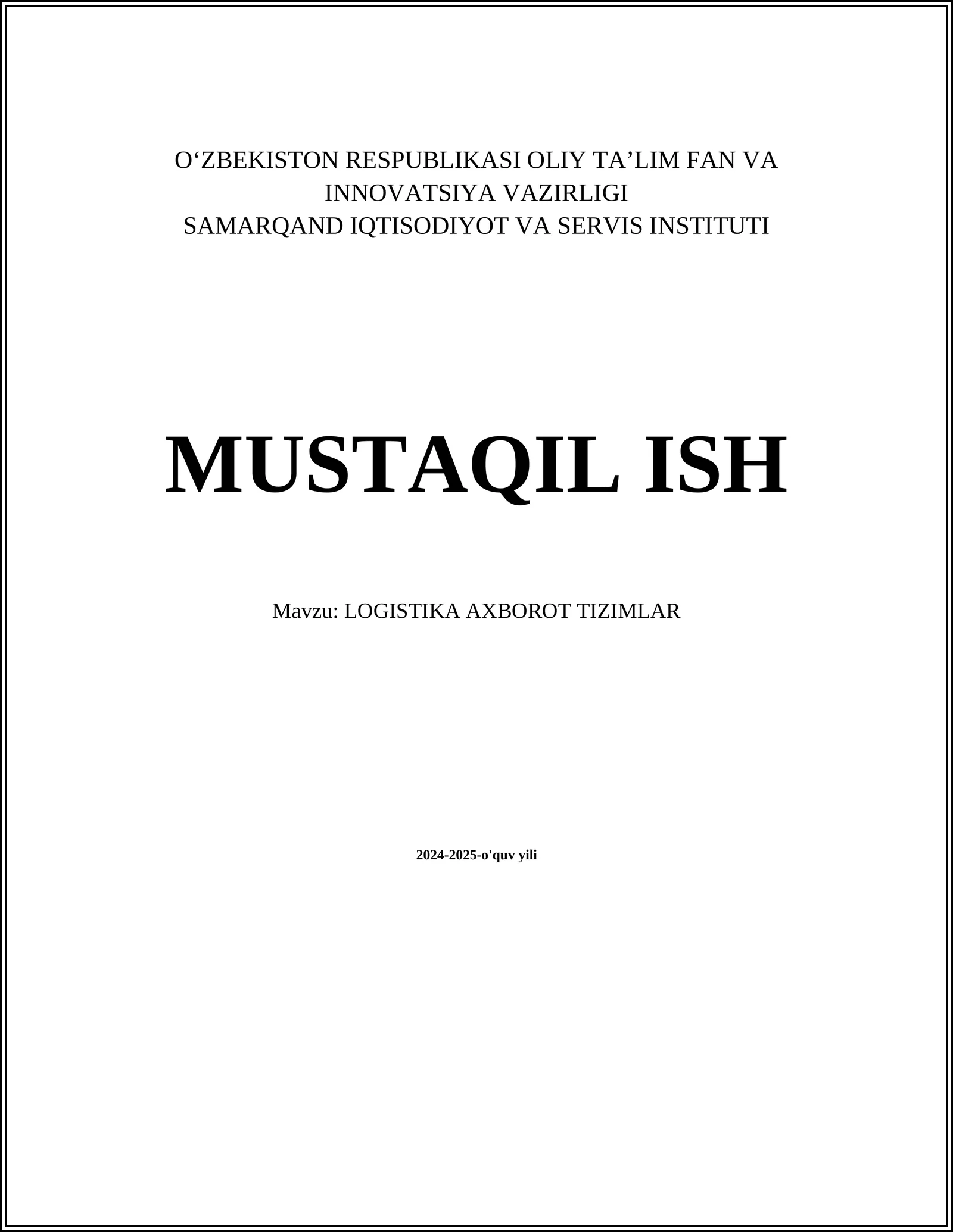 LOGISTIKA AXBOROT TIZIMLAR