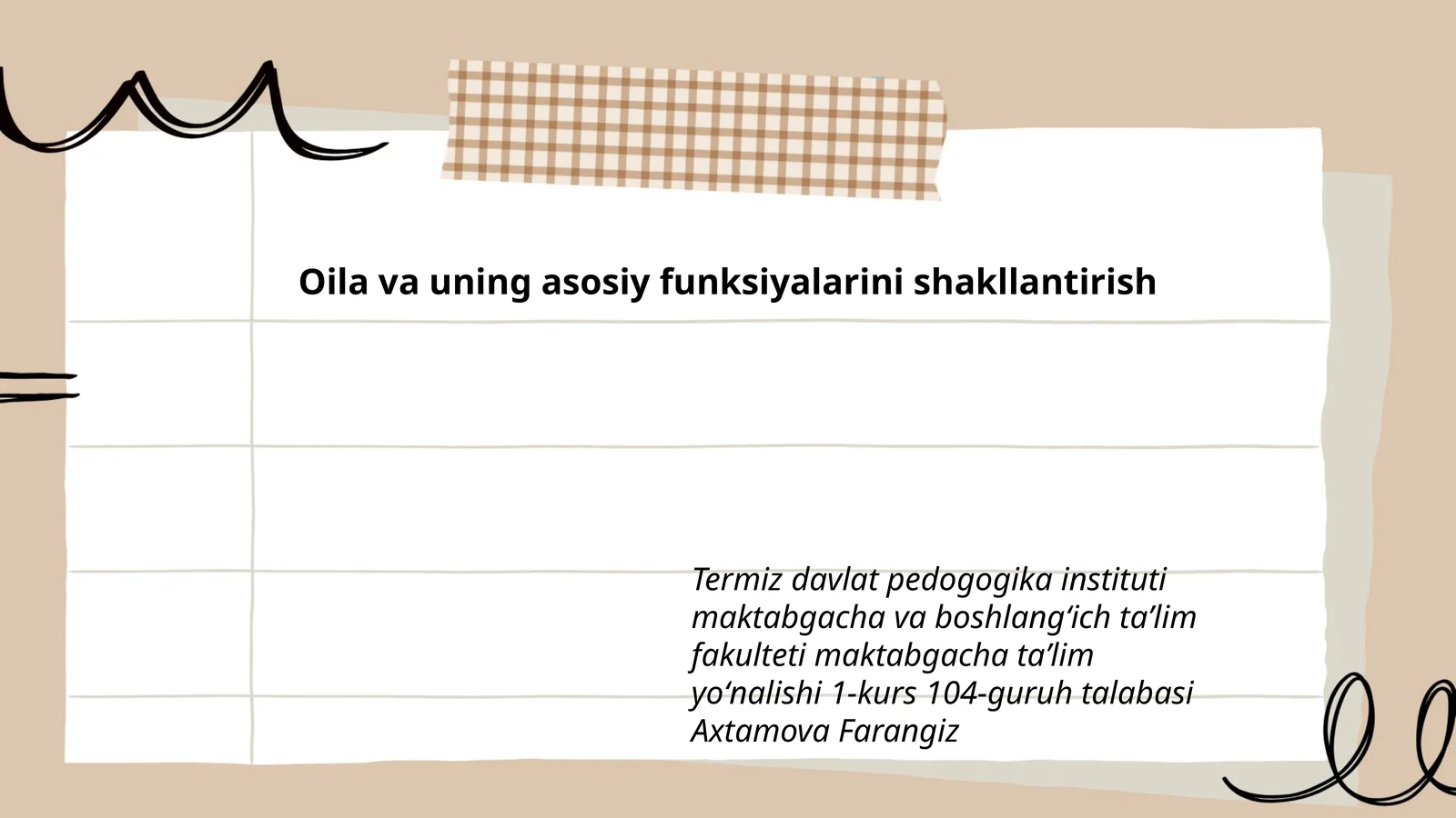 Oila va uning asosiy funksiyalarini shakllantirish