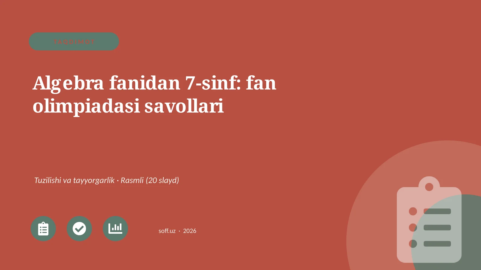 Algebra fanidan 7-sinf: fan olimpiadasi savollari