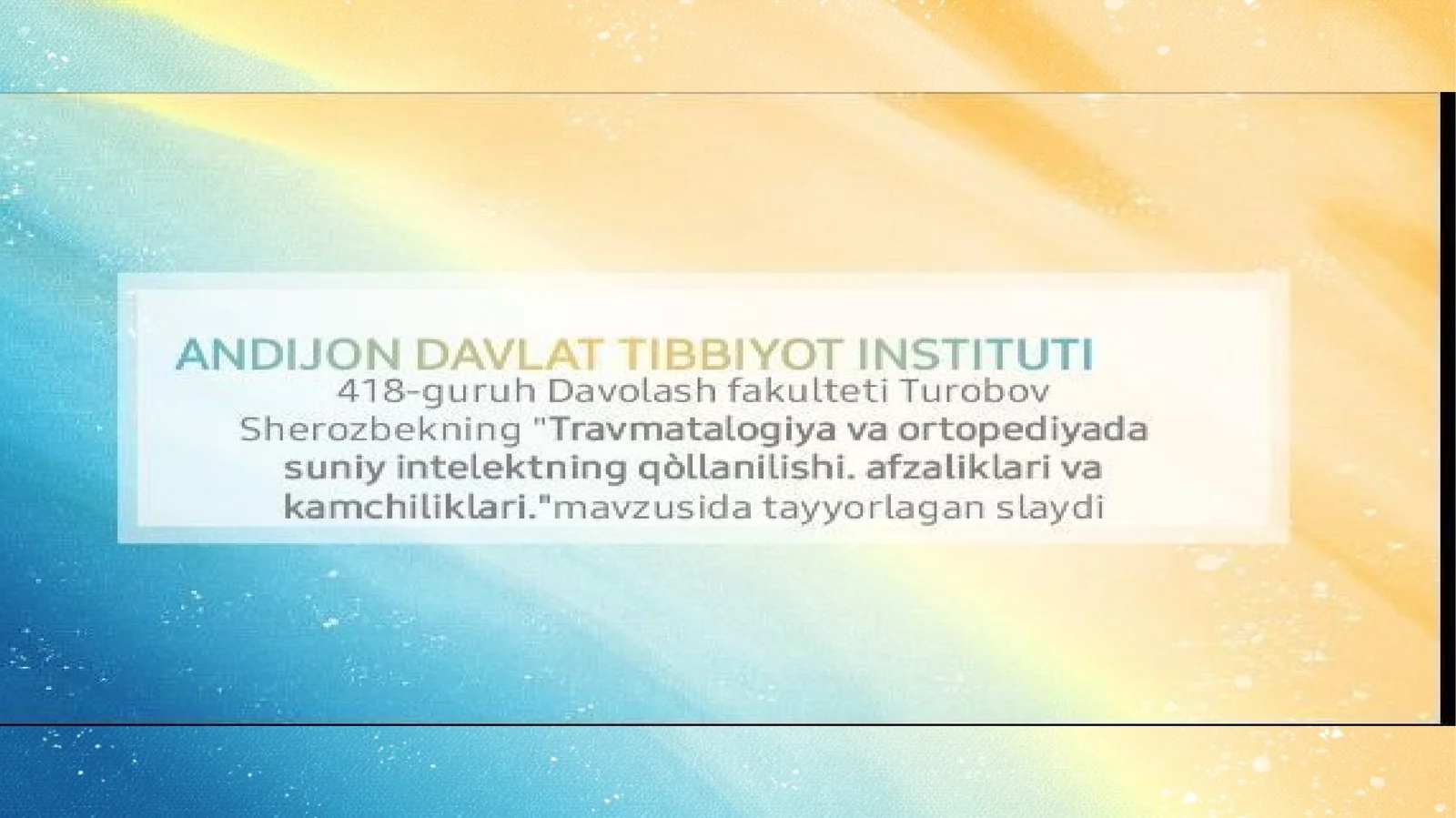 Travmatologiya va ortopediyada sun’iy intellekt (SI)