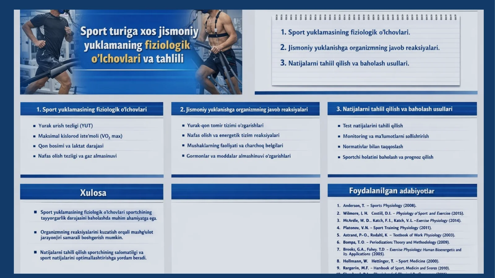 Sport yuklamasining fiziologik o'lchovlari