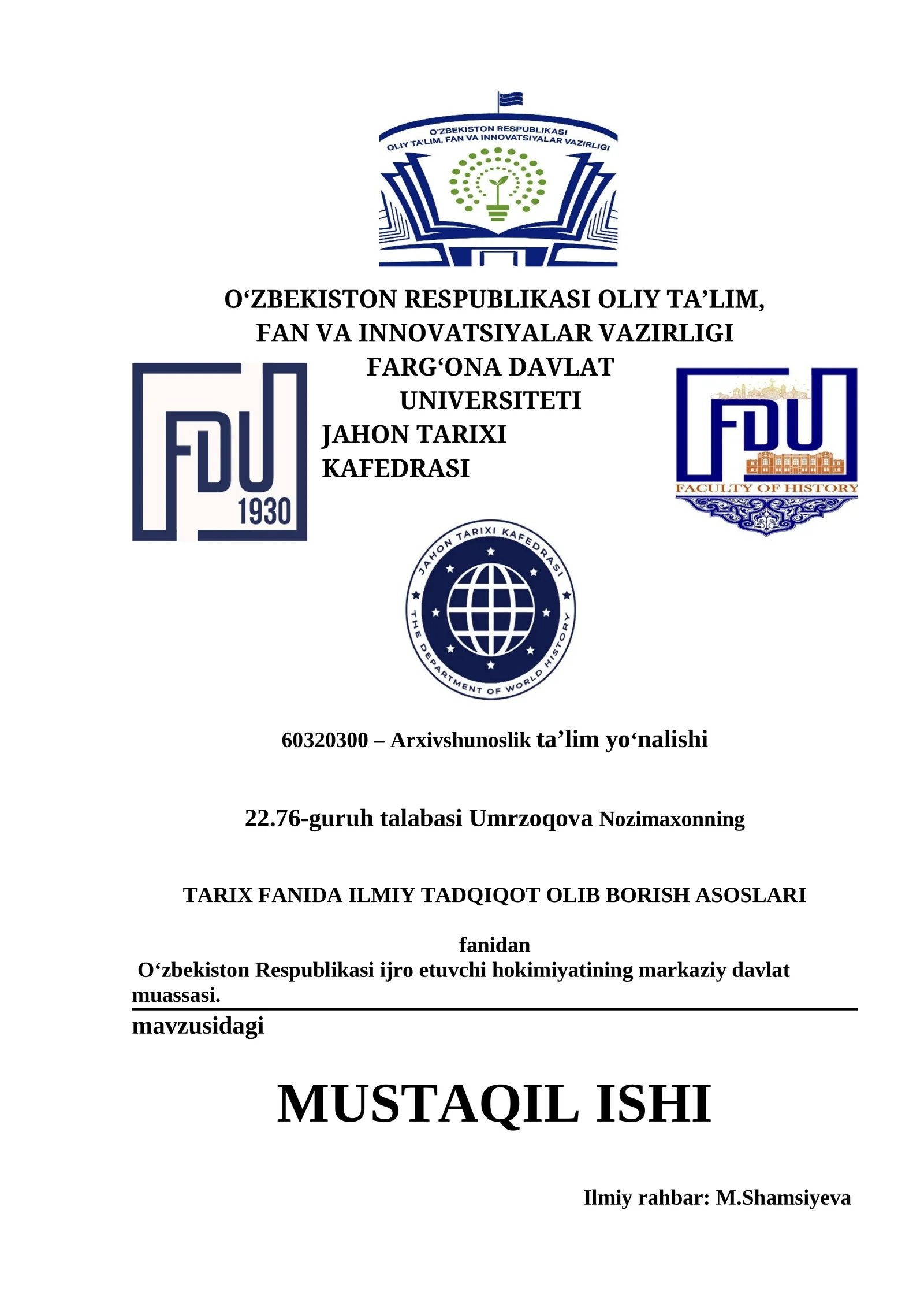 TARIX FANIDA ILMIY TADQIQOT OLIB BORISH ASOSLARI