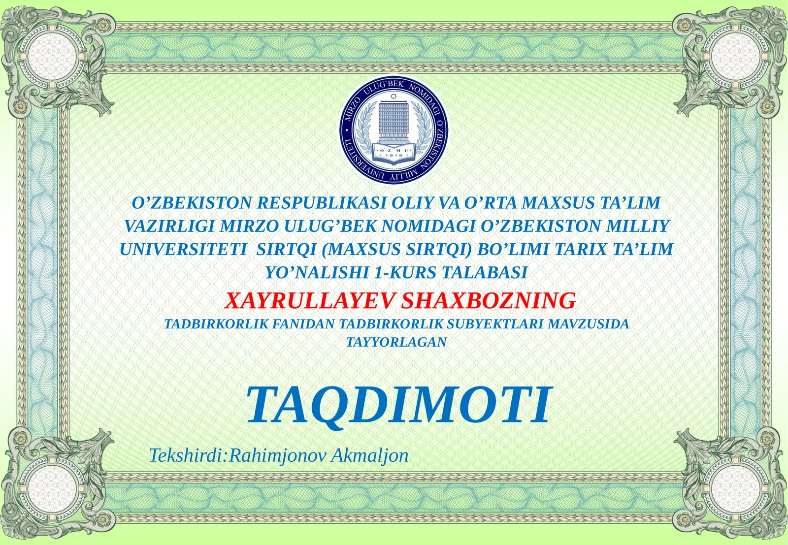 TADBIRKORLIK SUBYEKTLARI