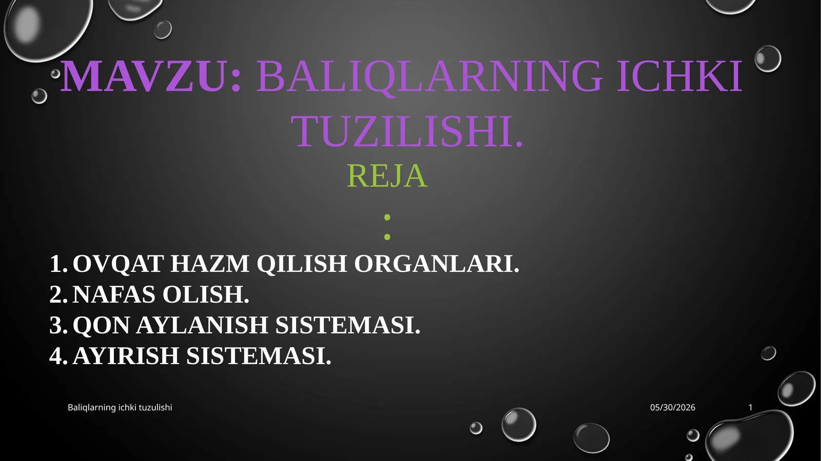 BALIQLARNING ICHKI TUZILISHI